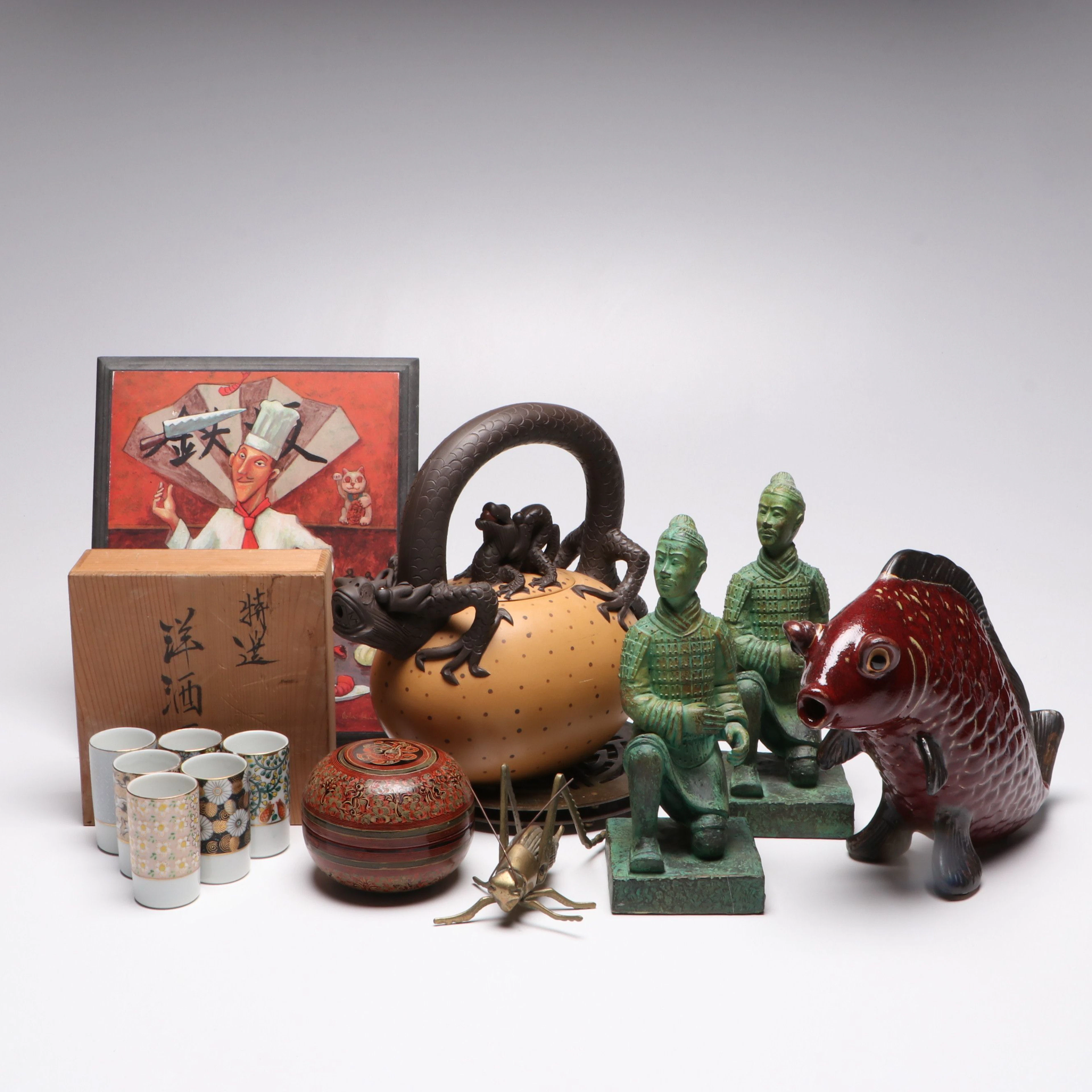 Chinese Yixing Zisha Clay "Dragon Egg" Teapot with Other Décor