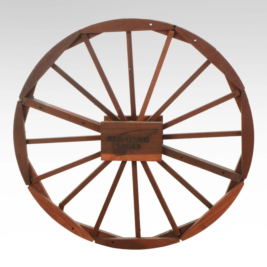 Red Wing Shoes Wooden Wagon Wheel Display