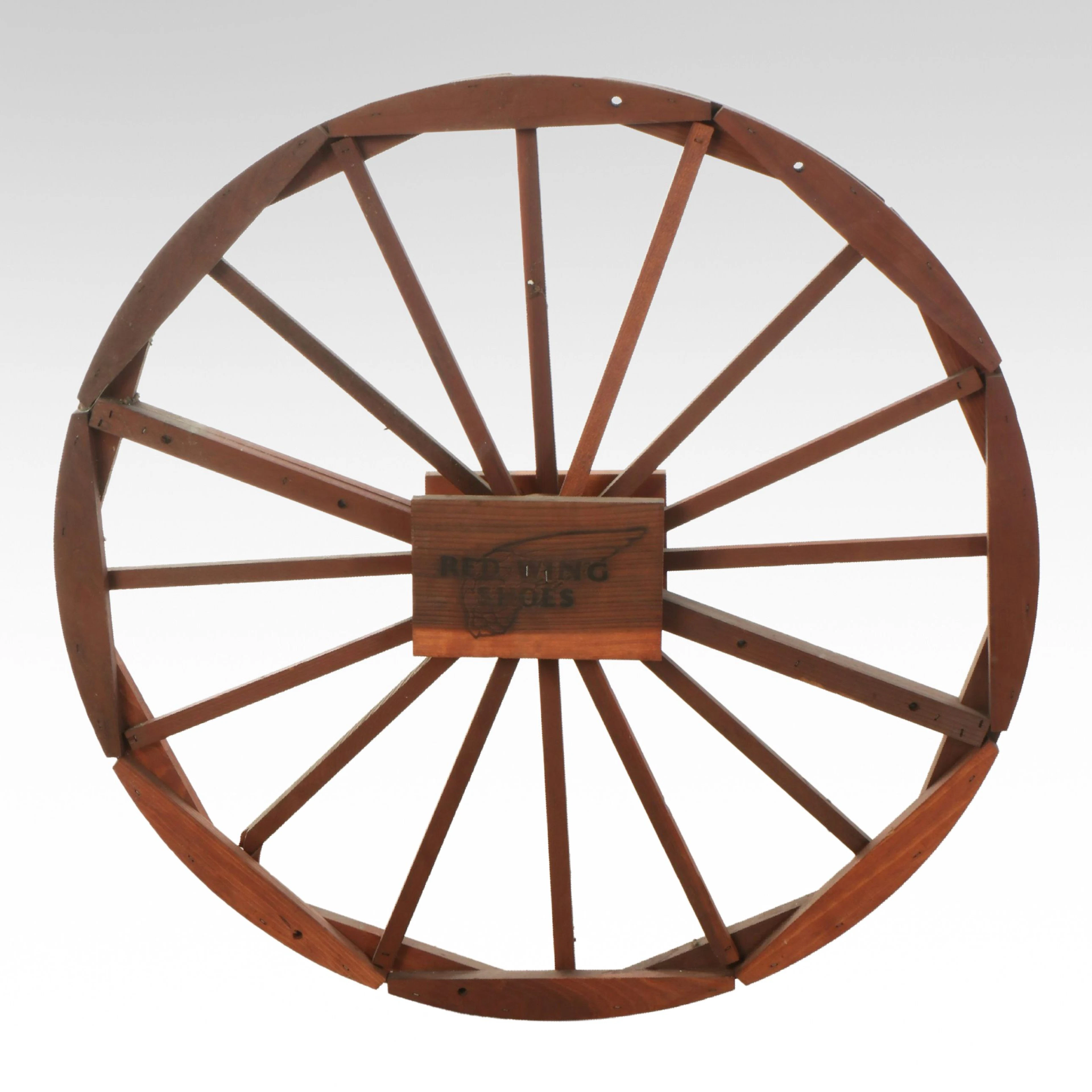 Red Wing Shoes Wooden Wagon Wheel Display