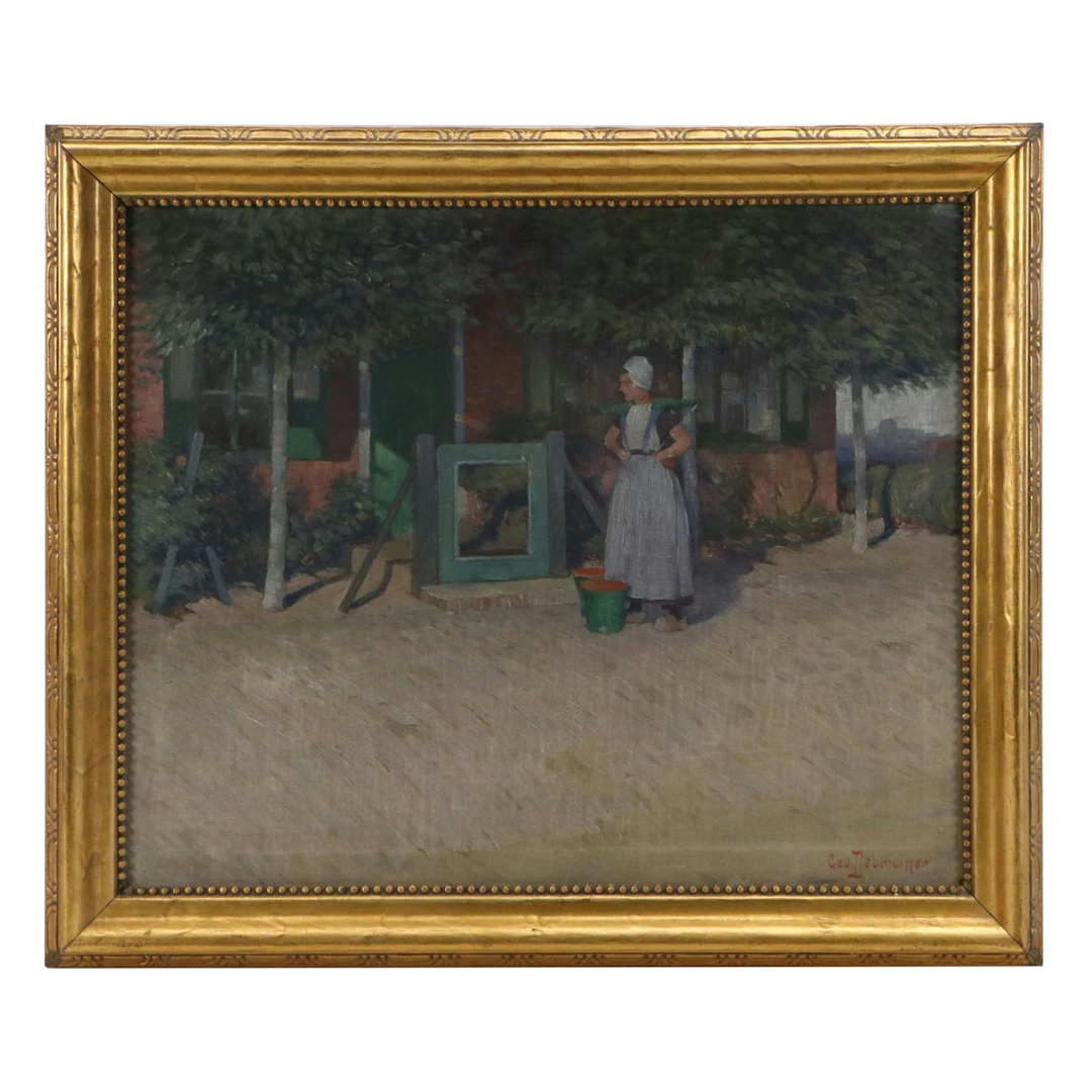 George Debereiner Oil Painting of Dutch Woman, Late 19th to Early 20th Century