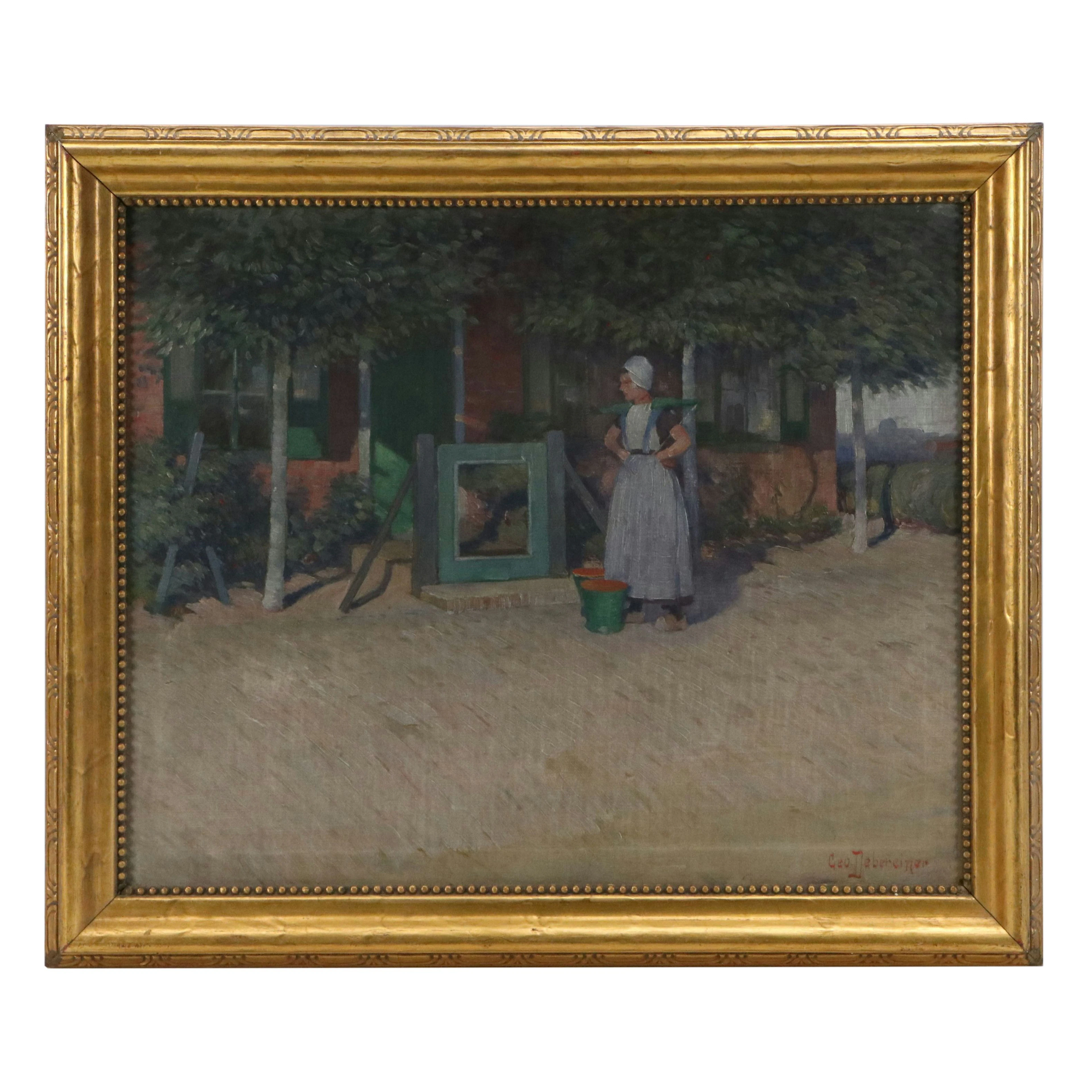 George Debereiner Oil Painting of Dutch Woman, Late 19th to Early 20th Century