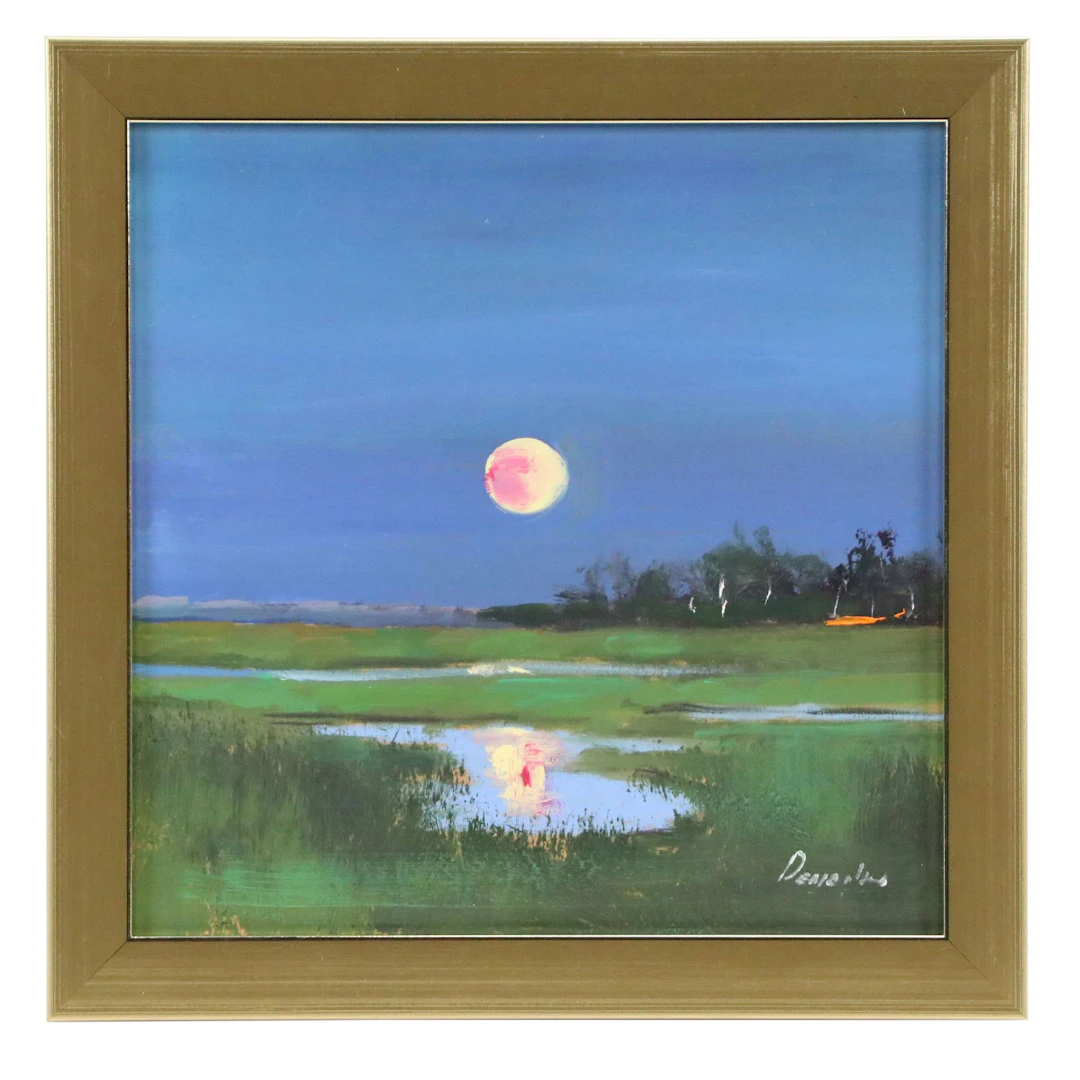 Natalia Demenko Oil Painting of Moon Over Marsh, 21st Century