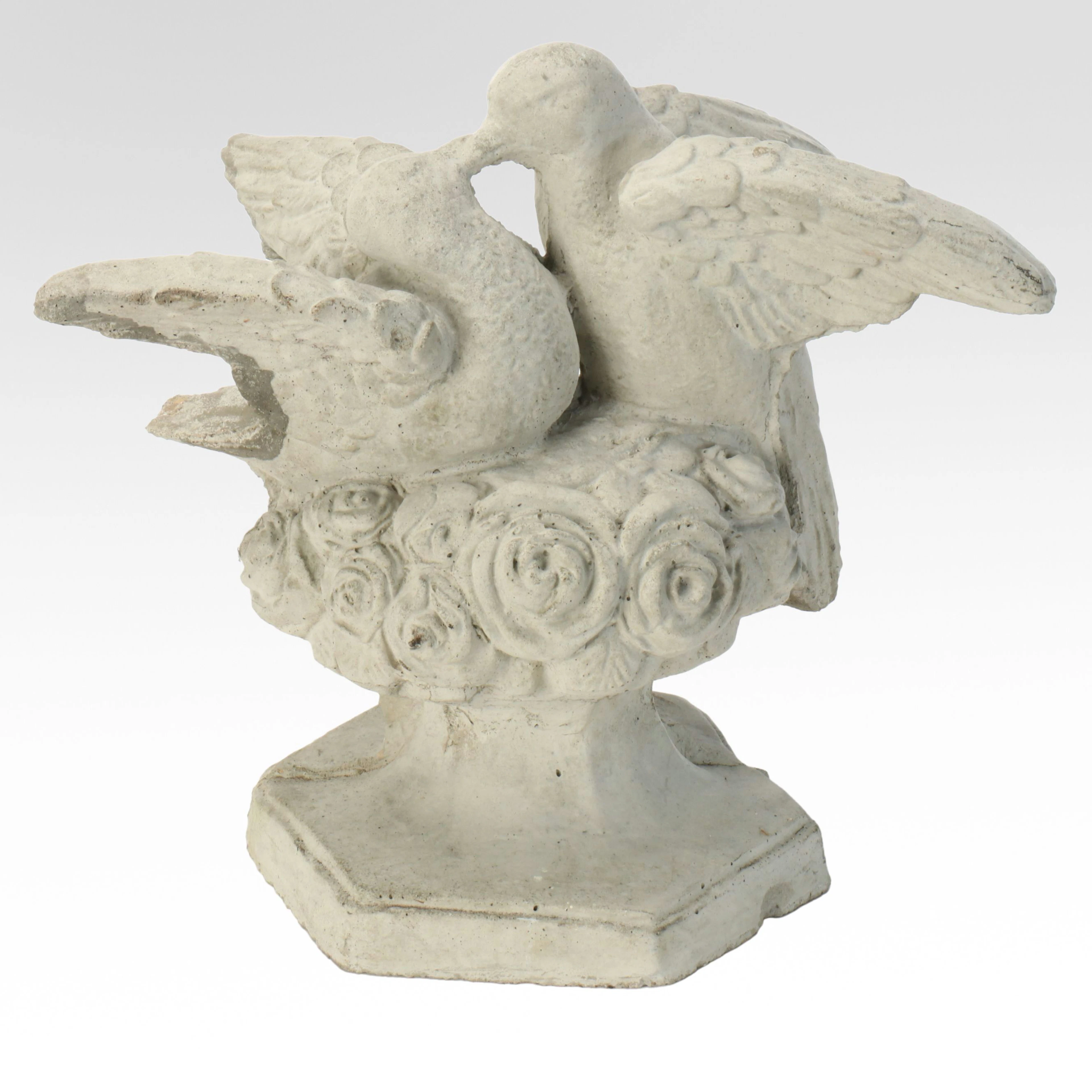 Cast Concrete Doves and Roses Garden Statue