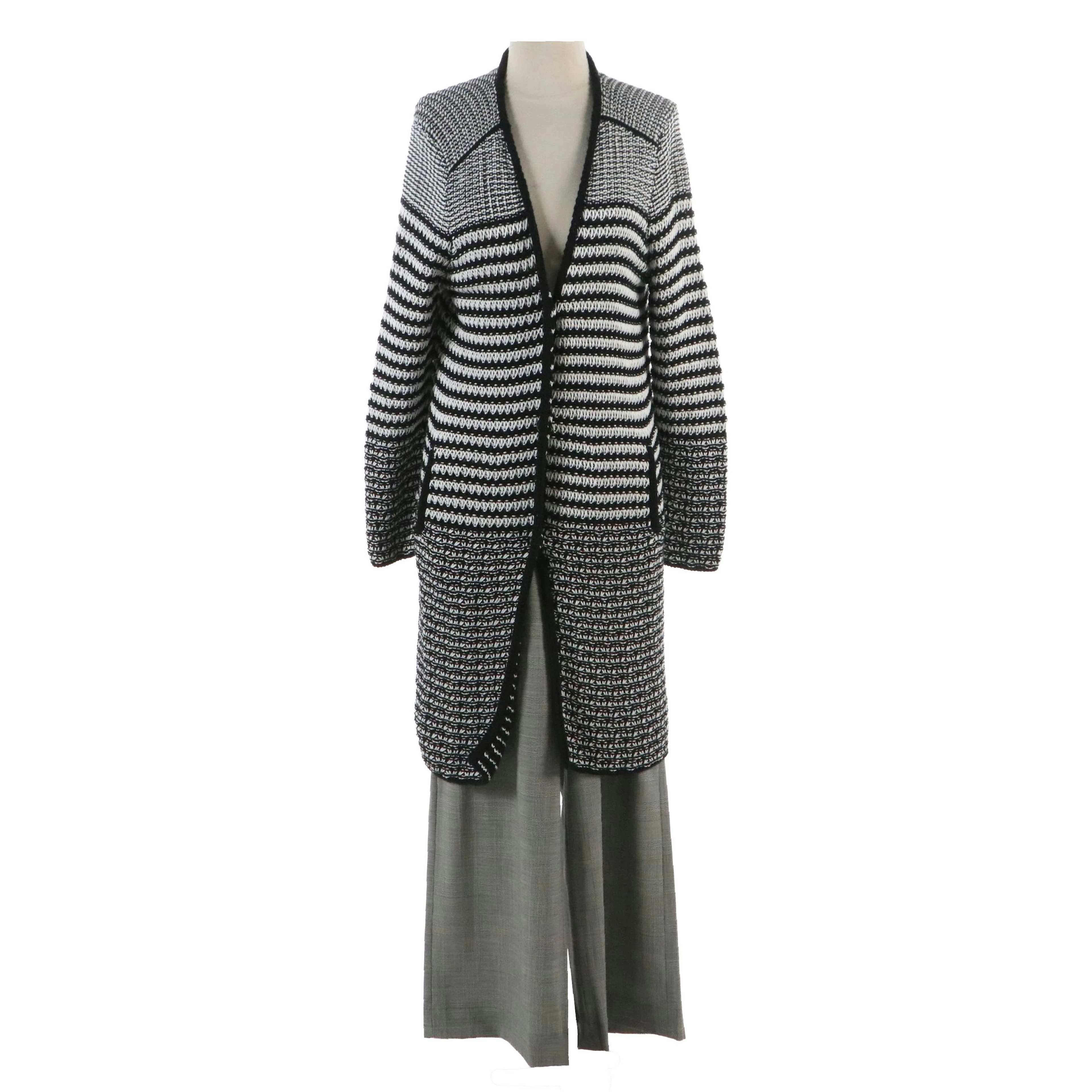 Etro Wool Blend Wide-Leg Trousers and Mid-Length Cardigan
