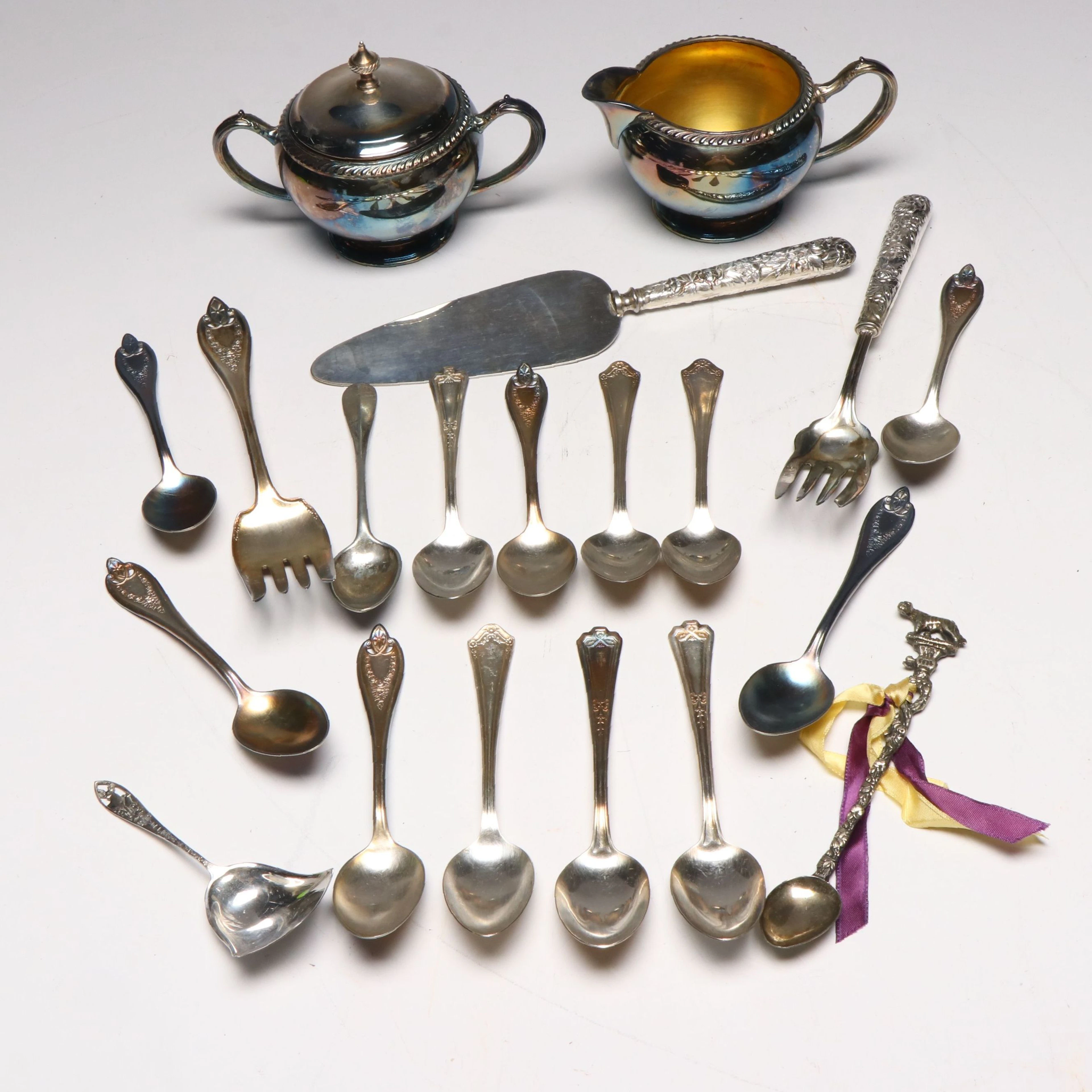 G.H. French Repoussé Serving Utensils with Oneida, More Silver Plated Flatware