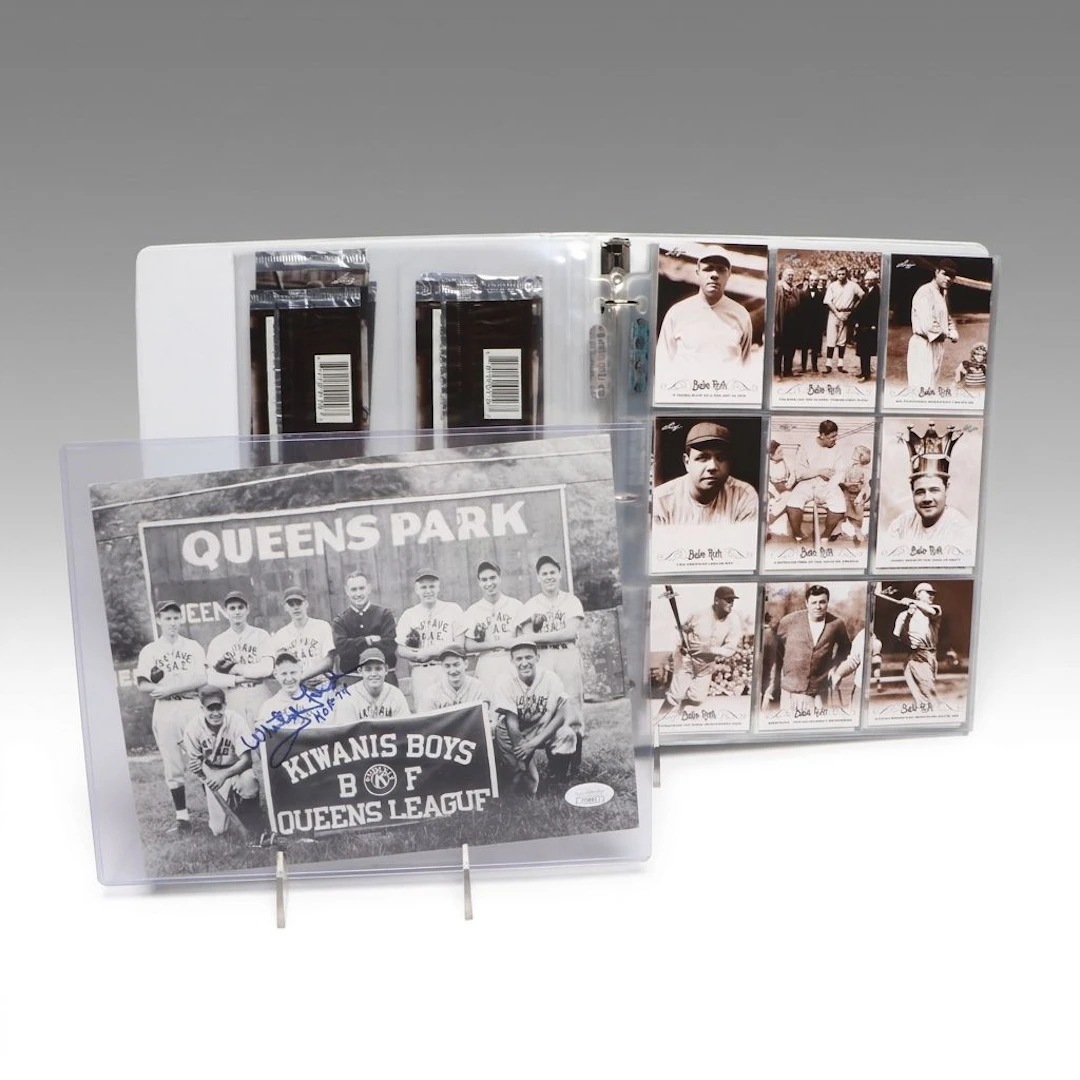 Babe Ruth Baseball Card Set and Whitey Ford Signed Photo Print, JSA