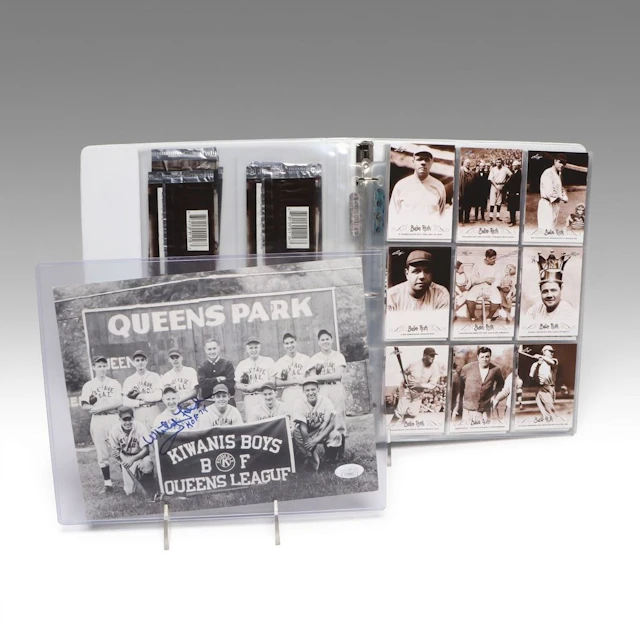 Babe Ruth Baseball Card Set and Whitey Ford Signed Photo Print, JSA