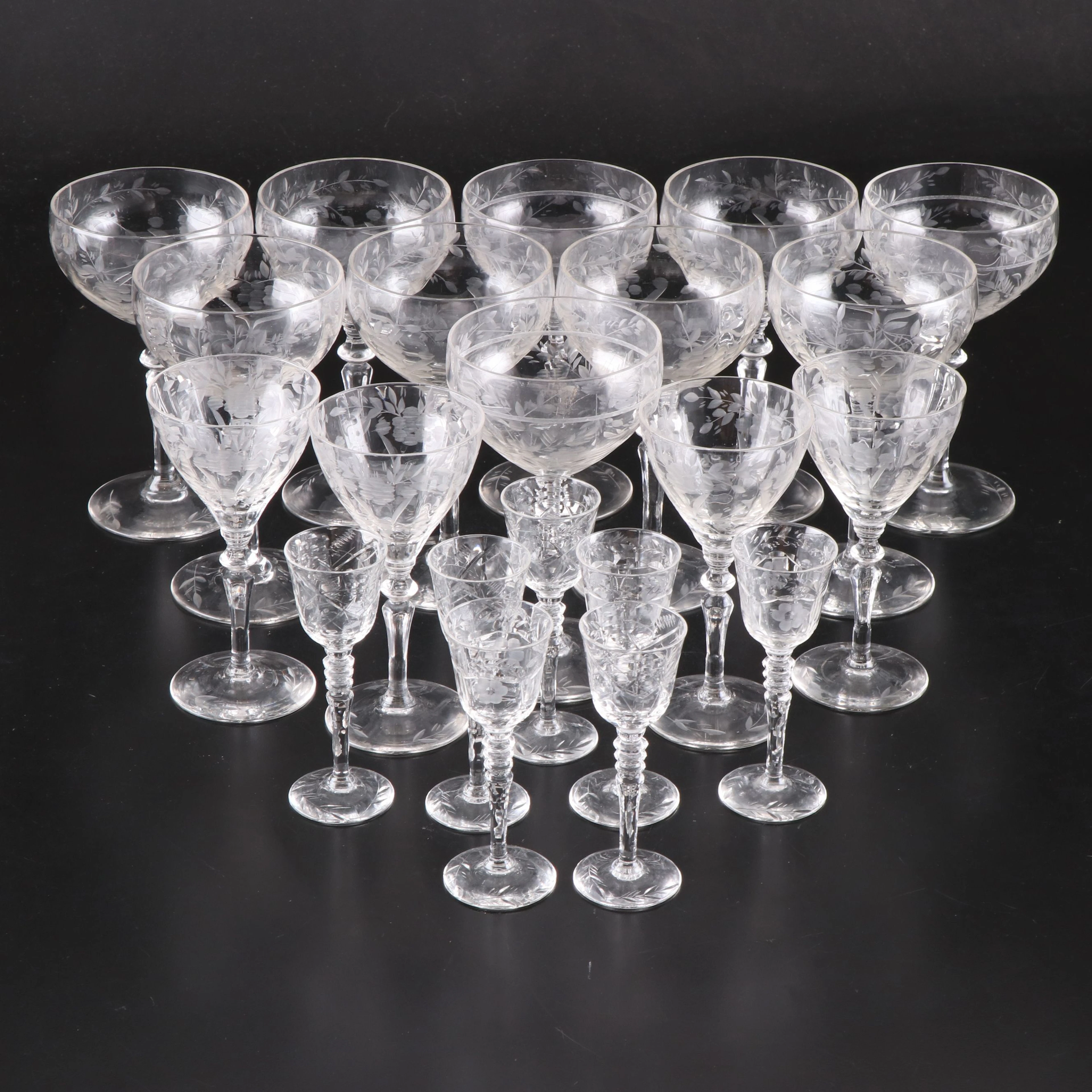 Rock Sharpe Cut Glass Champagne Coupes, Wine Glasses and Cordials