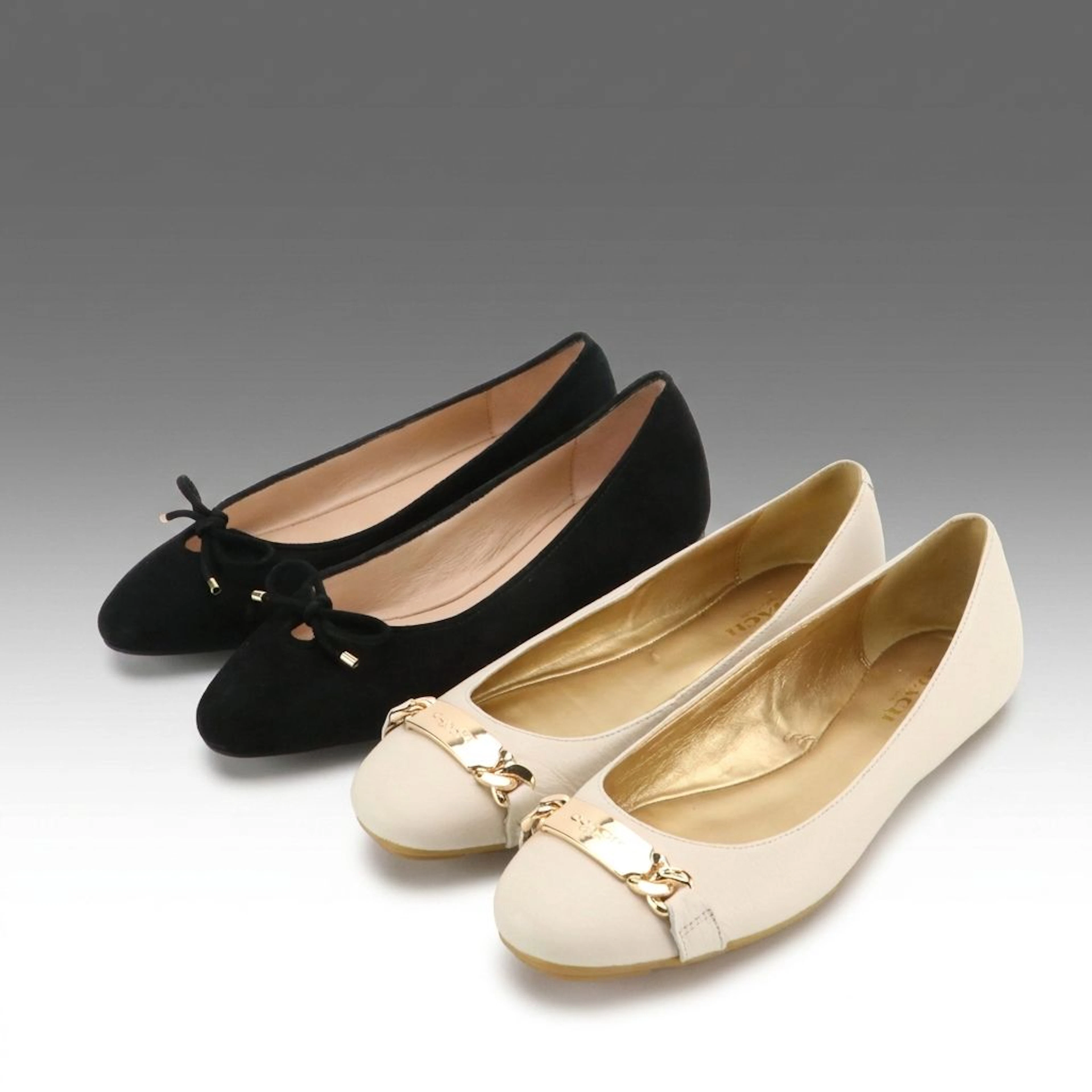 Stuart Weitzman Suede Bow Flats and Coach Leather Metal Logo Plate Link Flats