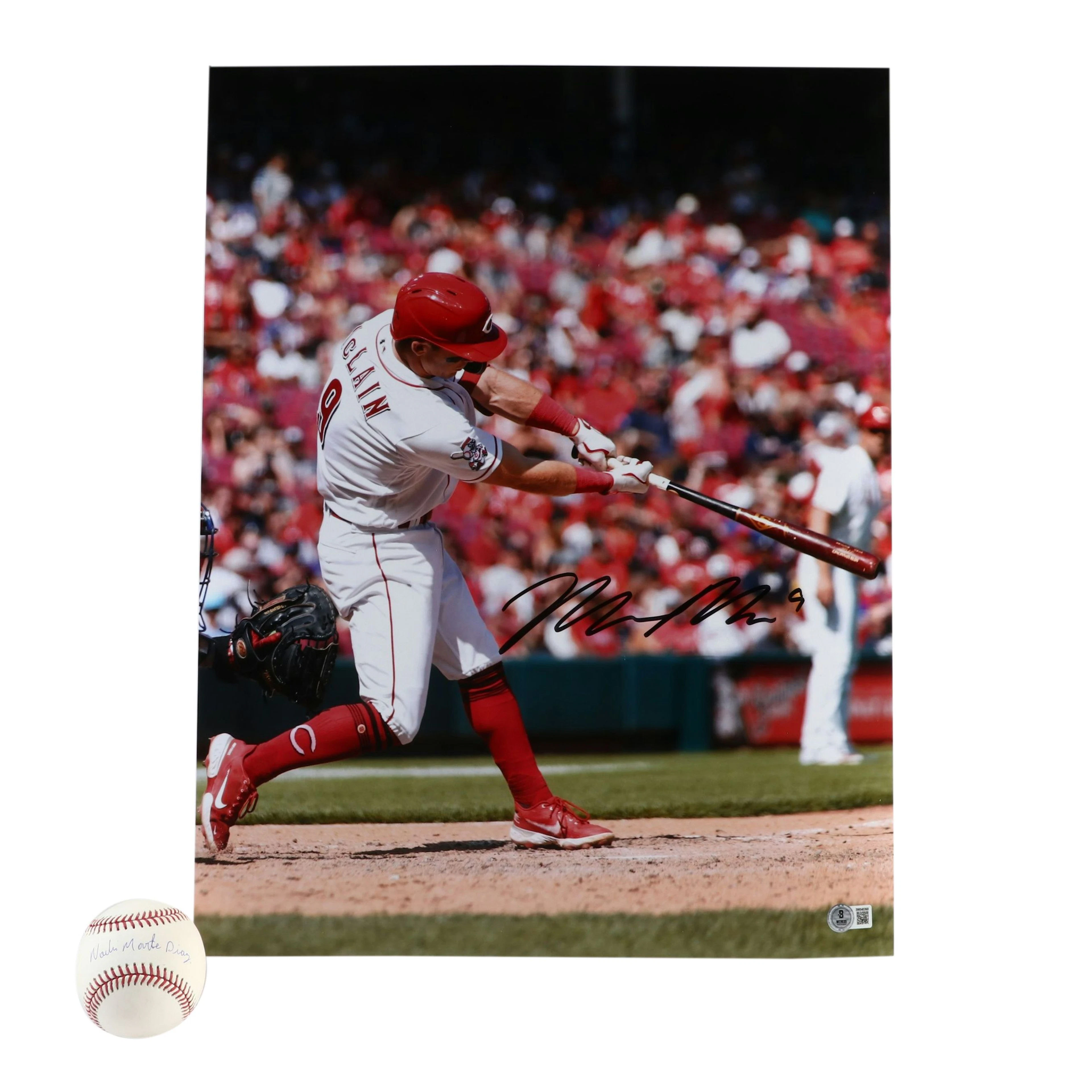 Matt McLain Signed Cincinnati Reds Print with Noelvi Marte Signed Baseball