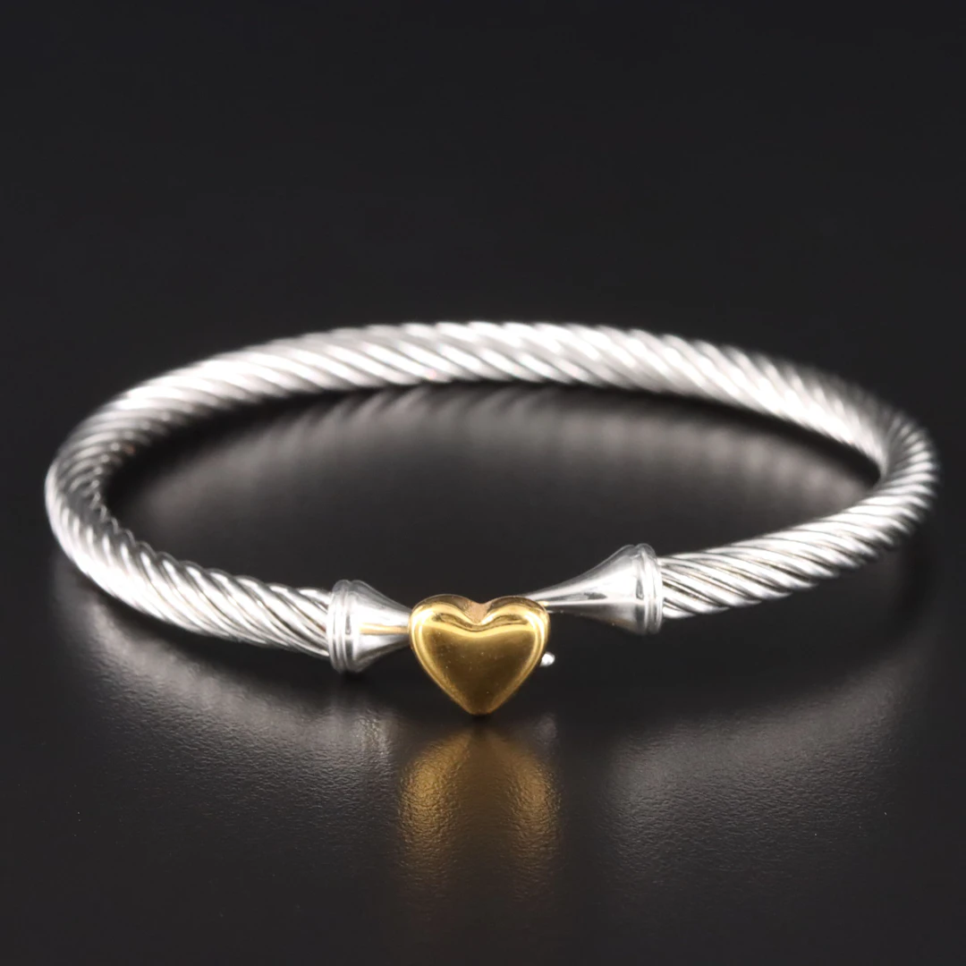 Cable Bracelet with Heart Clasp