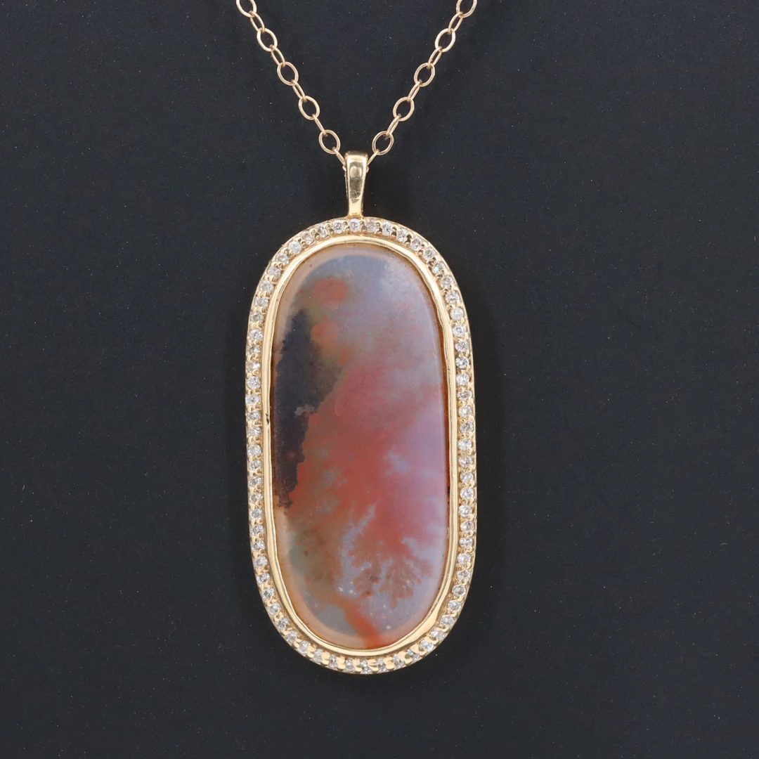 14K Agate and Diamond Pendant Necklace