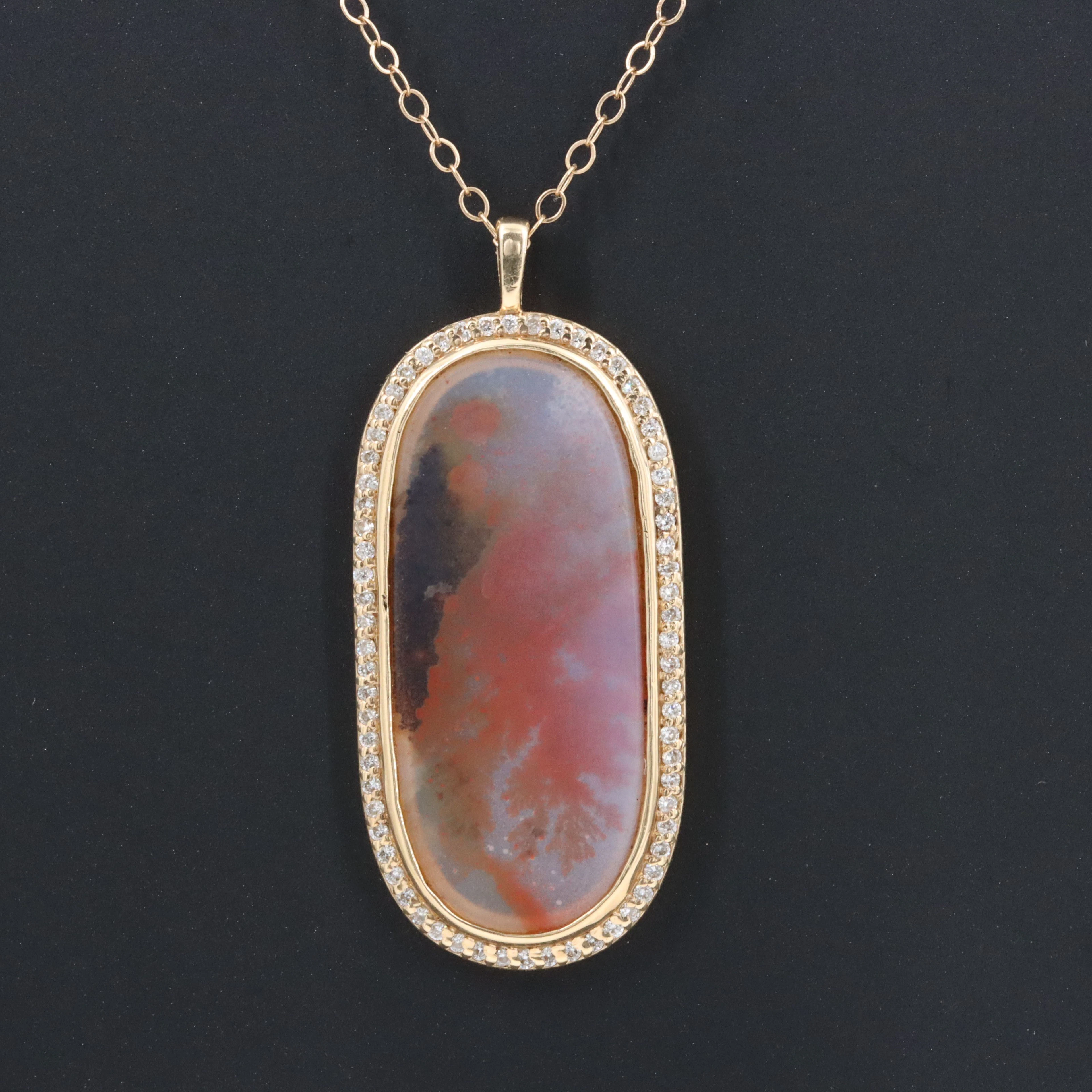 14K Agate and Diamond Pendant Necklace