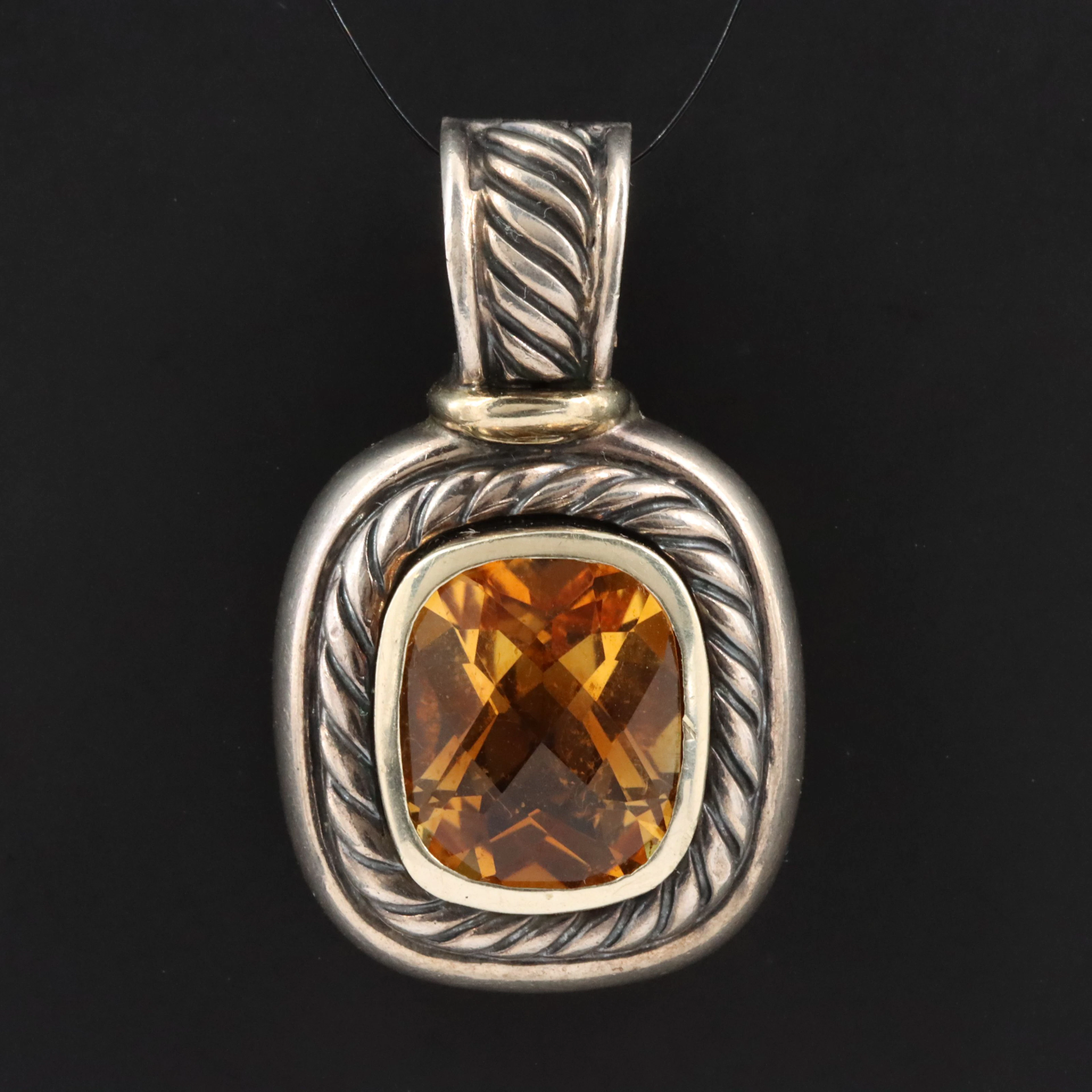 David Yurman Albion Sterling Citrine Enhancer Pendant with 14K Accents