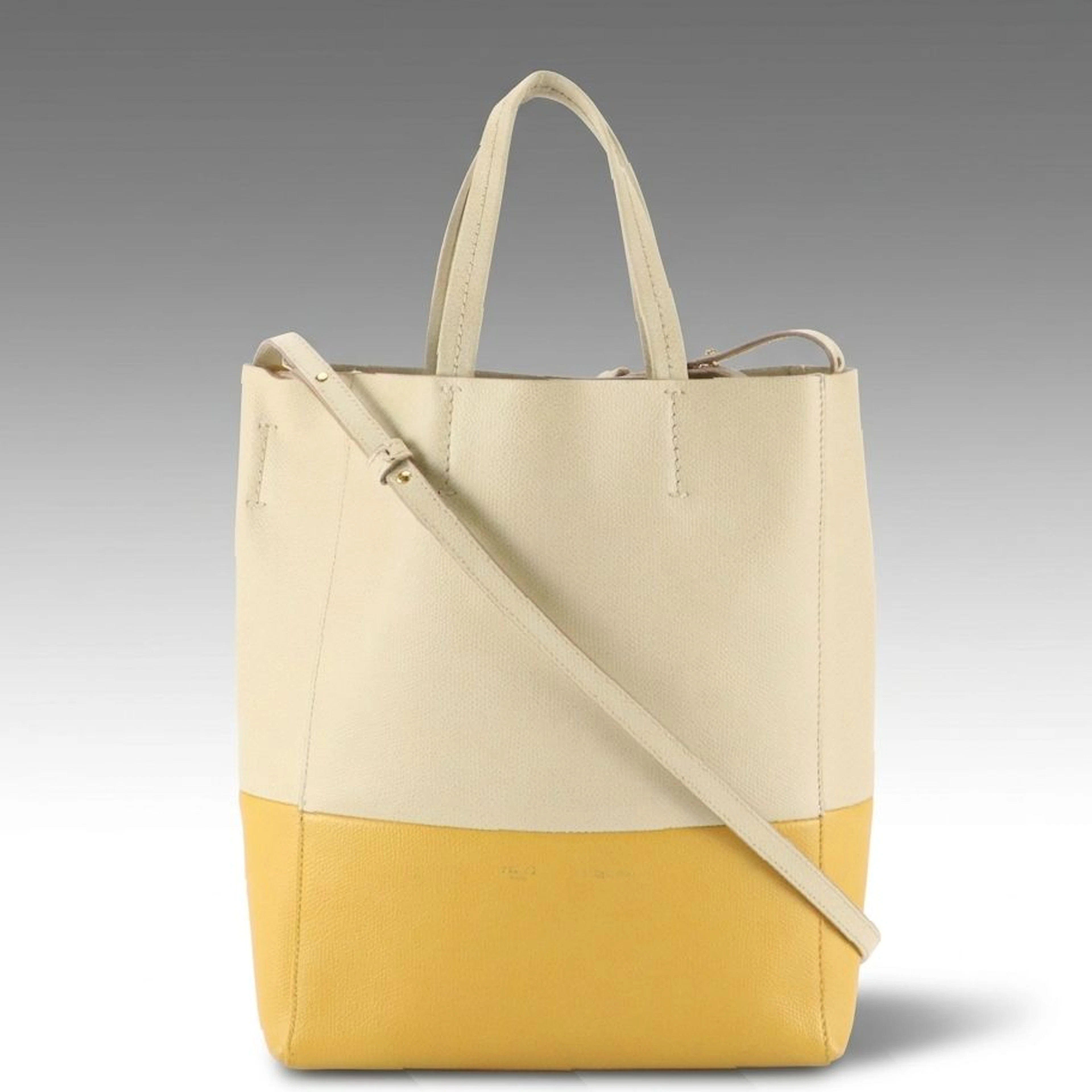 Céline Vertical Cabas Two-Way Tote Bag in Yellow and Neutral Grained Leather