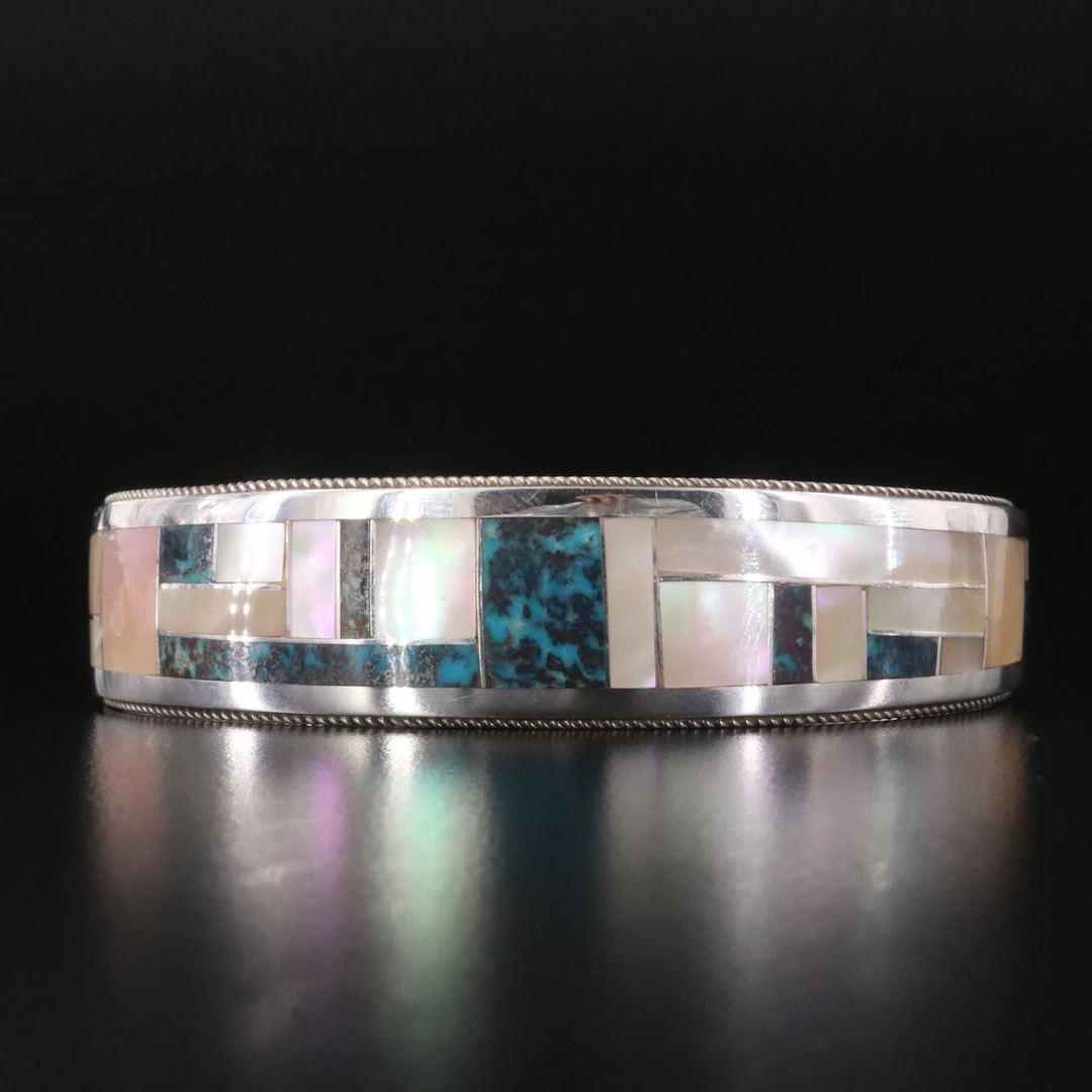 Rickell & Glendora Booqua Zuni Sterling Mosaic Inlay Bracelet