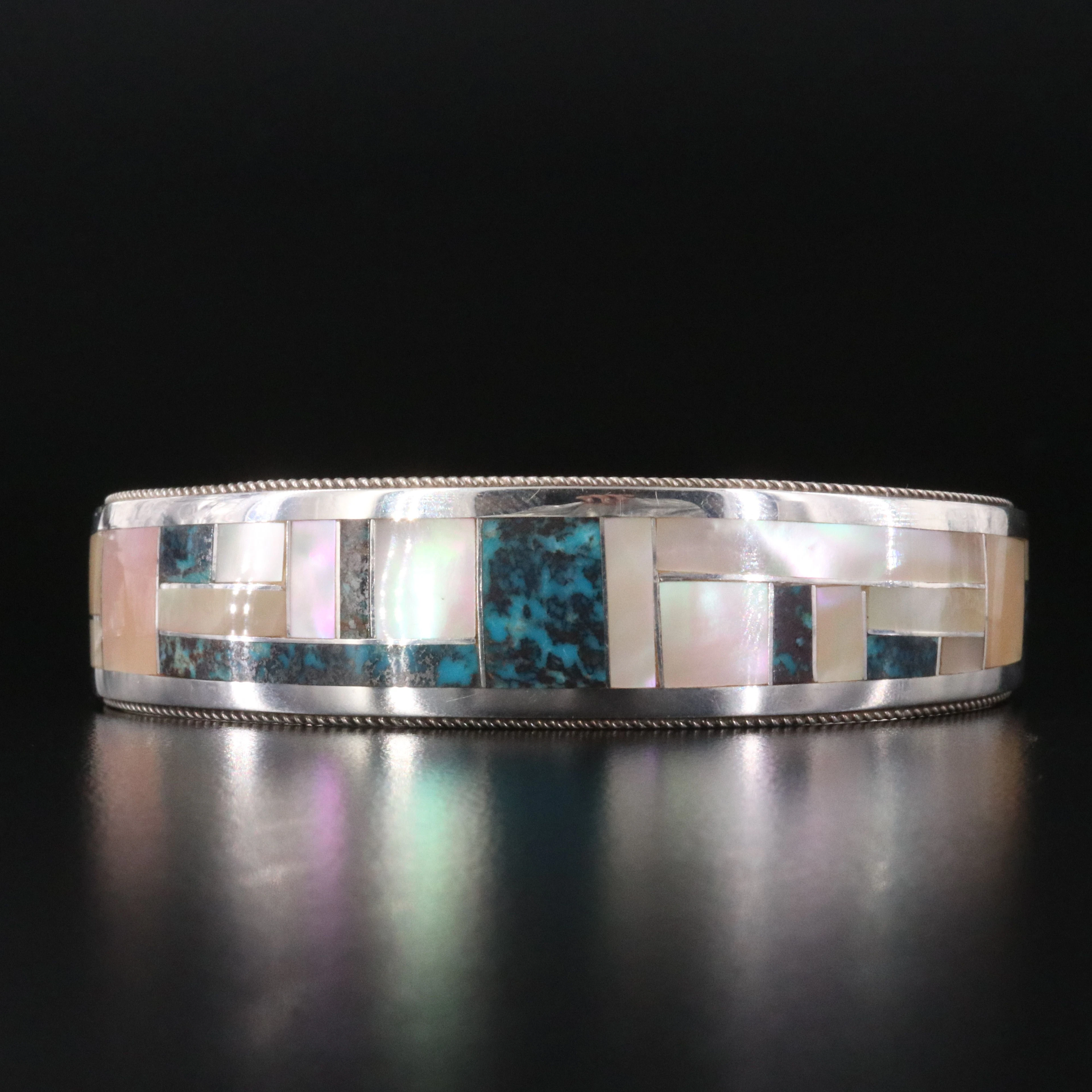 Rickell & Glendora Booqua Zuni Sterling Mosaic Inlay Bracelet