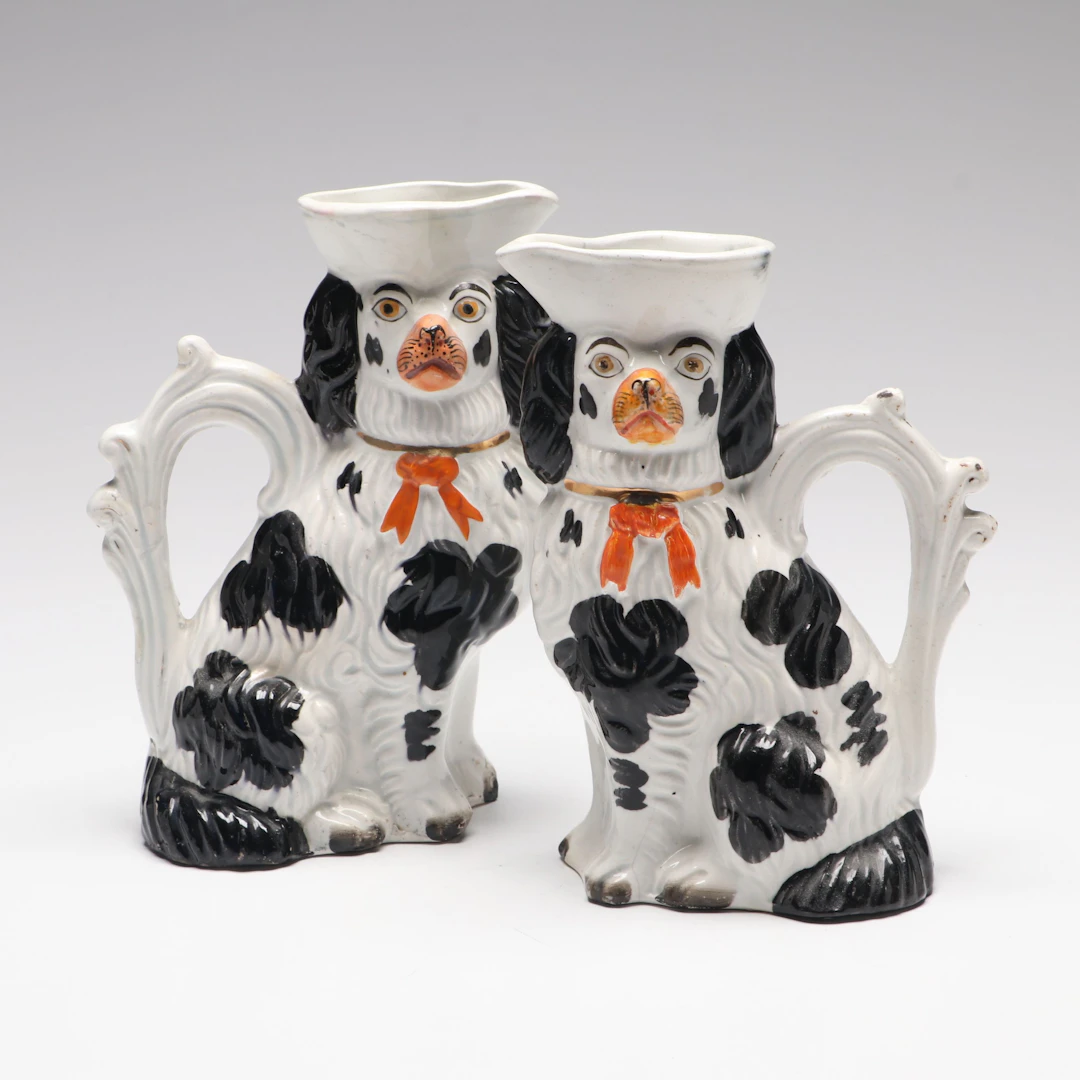 Staffordshire Style Ceramic Pitcher Pair