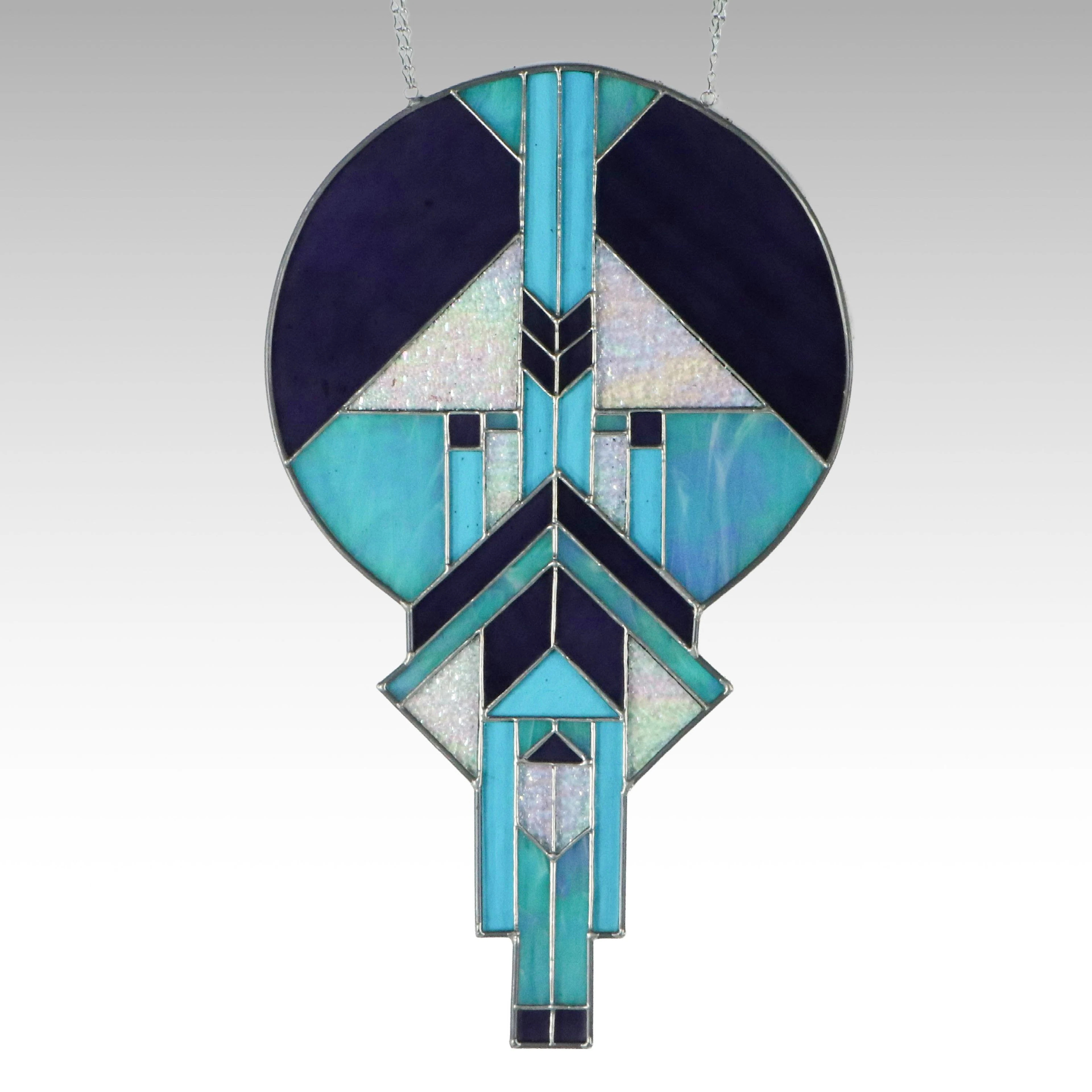 Art Deco Style Blue and Purple Stained Glass