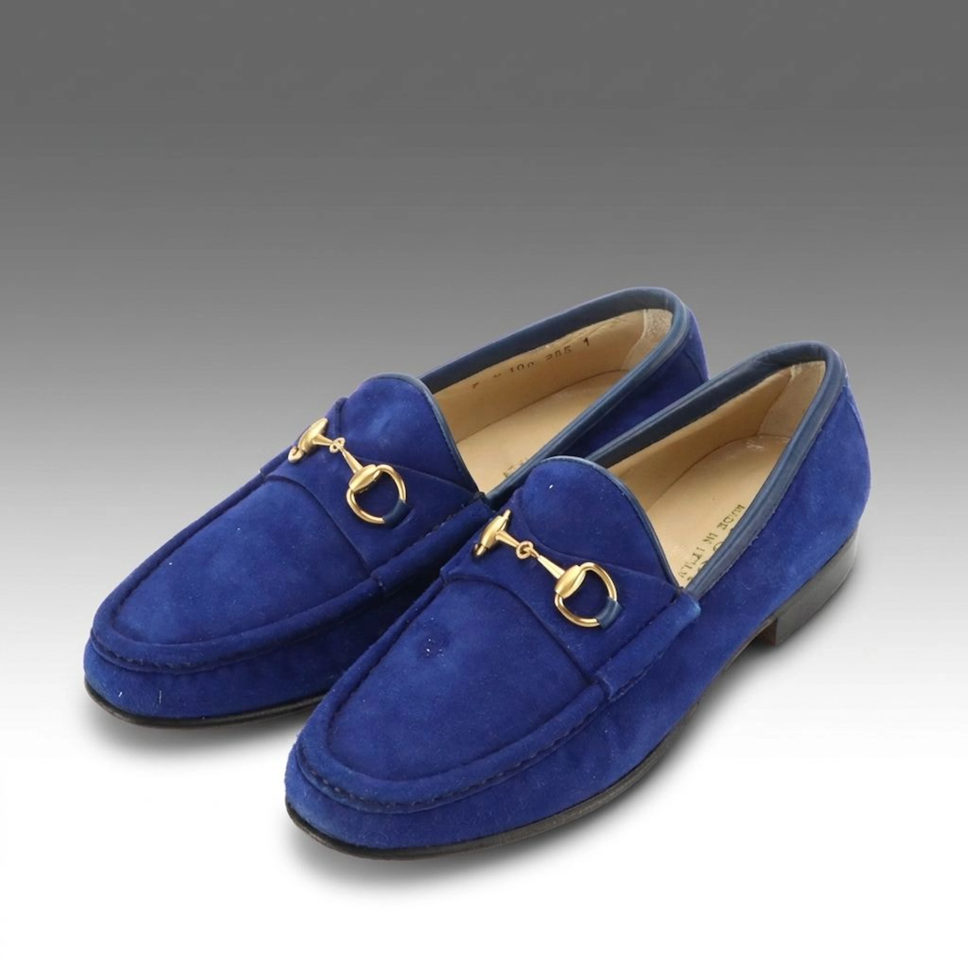 Gucci Horsebit Loafers in Blue Kidskin Suede with Box