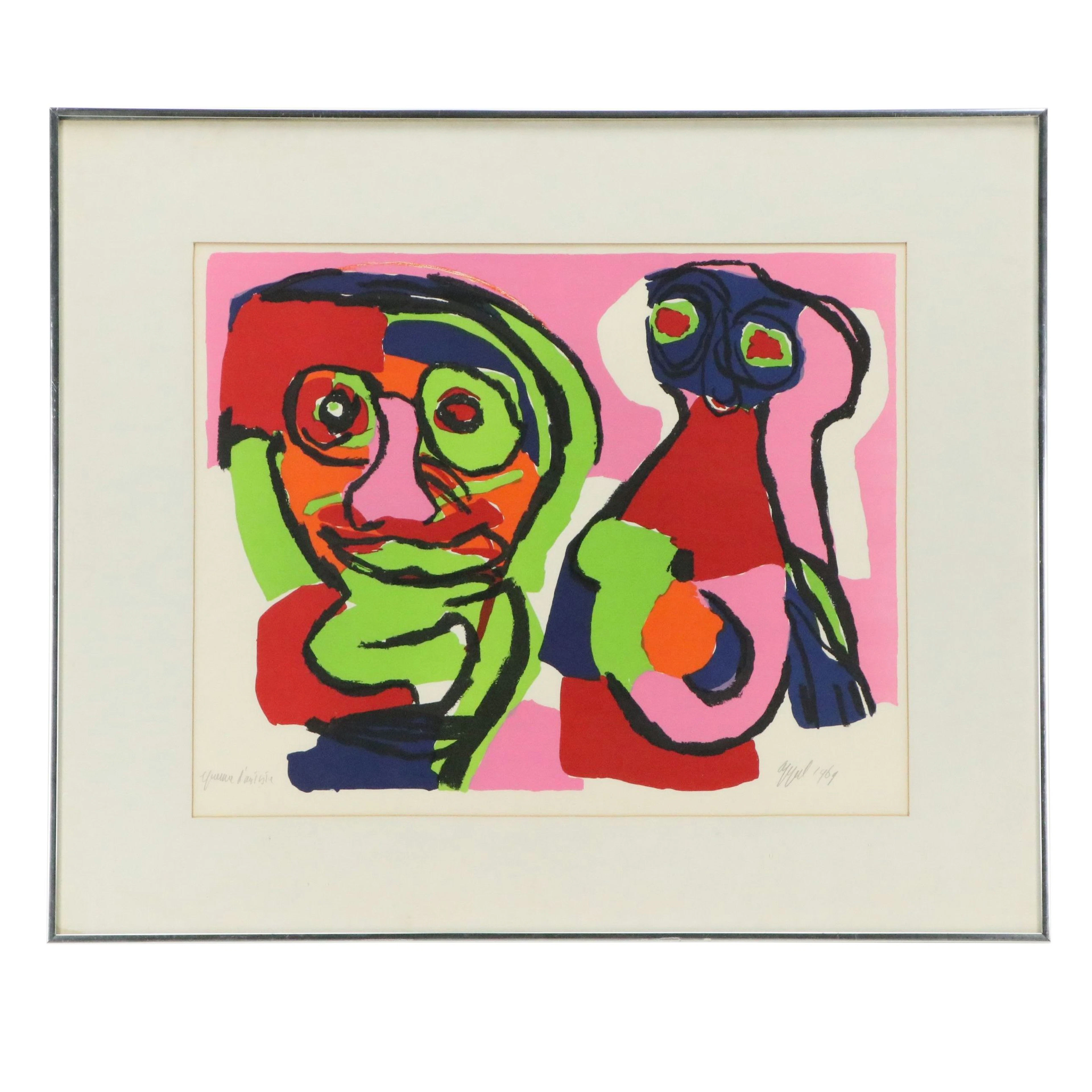 Karel Appel Color Lithograph "Deux Visages," 1969