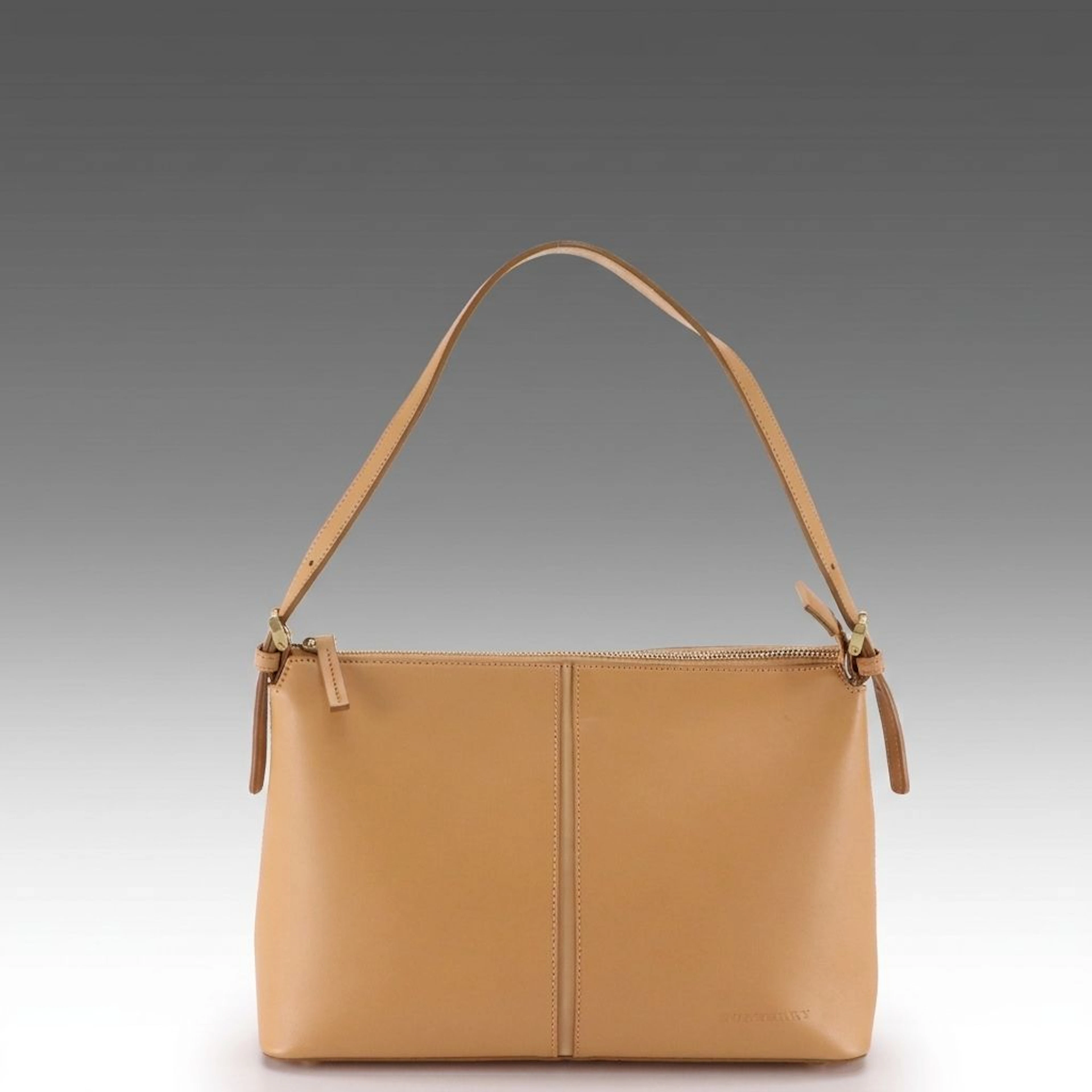 Burberry Leather Shoulder Bag in Camel with House Check Lining