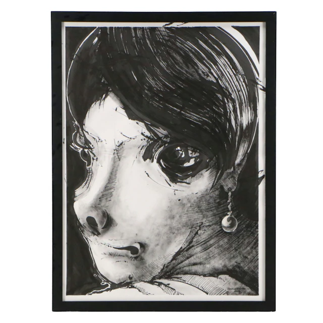Raymond Graf Ink Wash Drawing "Girl with the Pearl," 2023