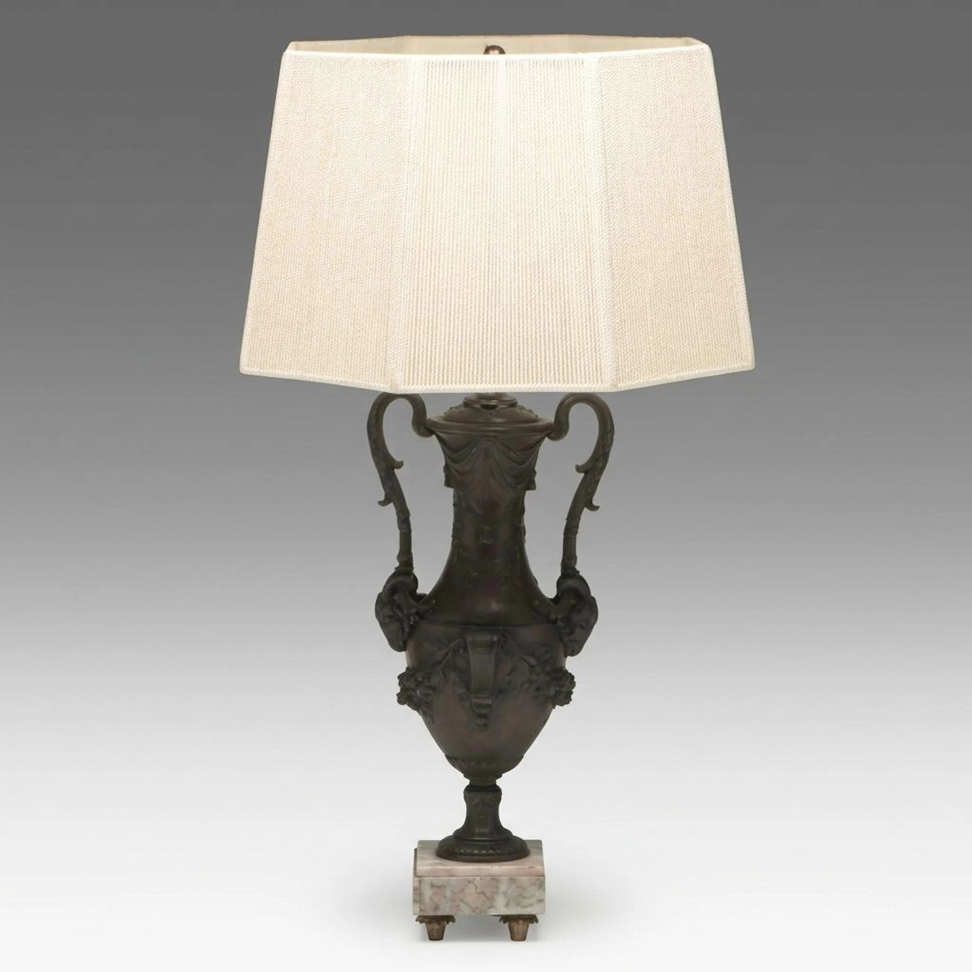 French Neoclassical Style Urn Lamp with String Shade