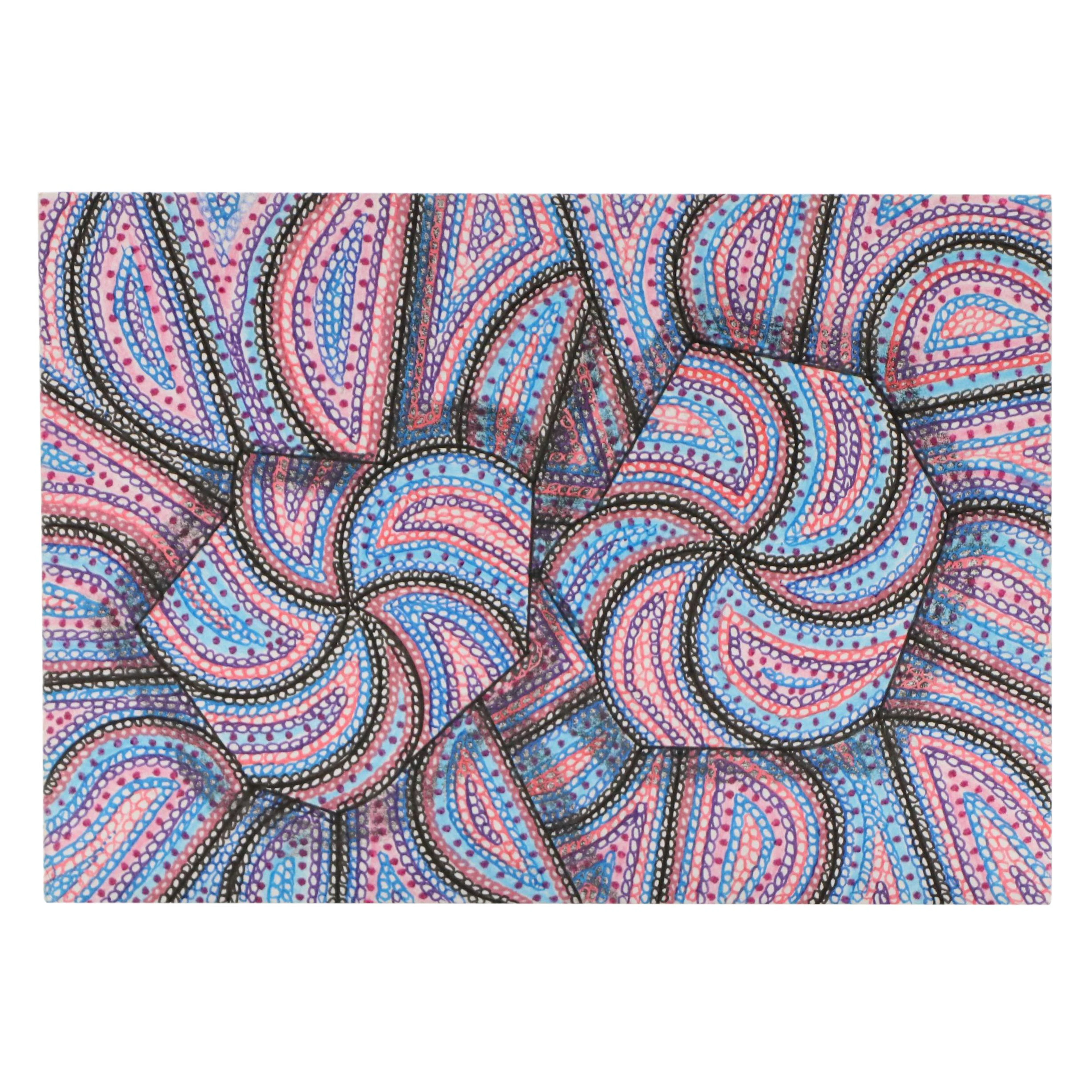 Margaret Wenstrup Op Art Ink Drawing "Oodles of Doodles With Dots," 2003