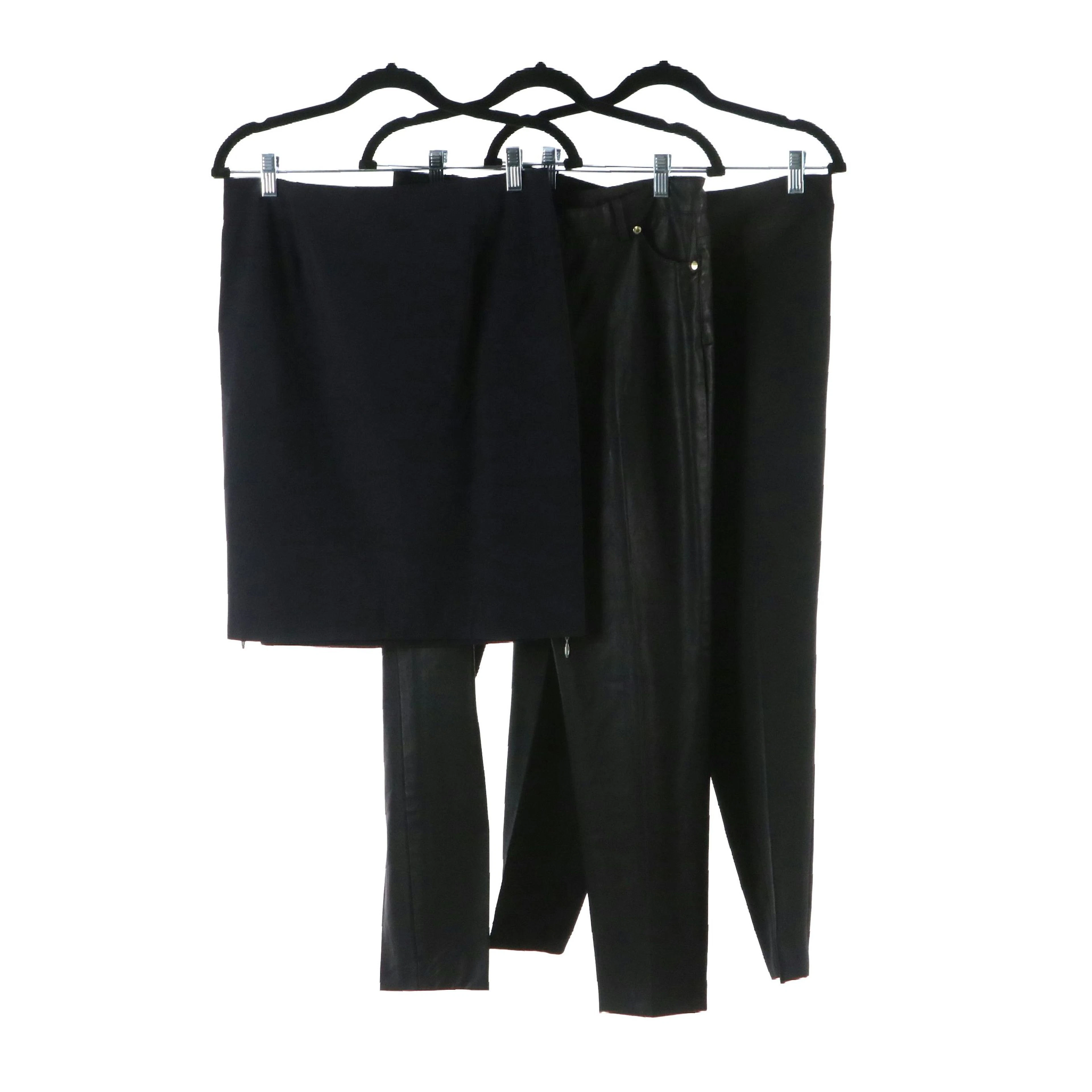 Calvin Klein Faux Leather Pants, Kasper Black Dress Pants w/ Other Pencil Skirt