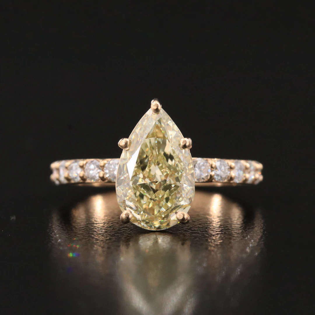 14K 3.59 CTW Lab Grown Diamond Ring, IGI Report & Fancy Intense Yellow Center