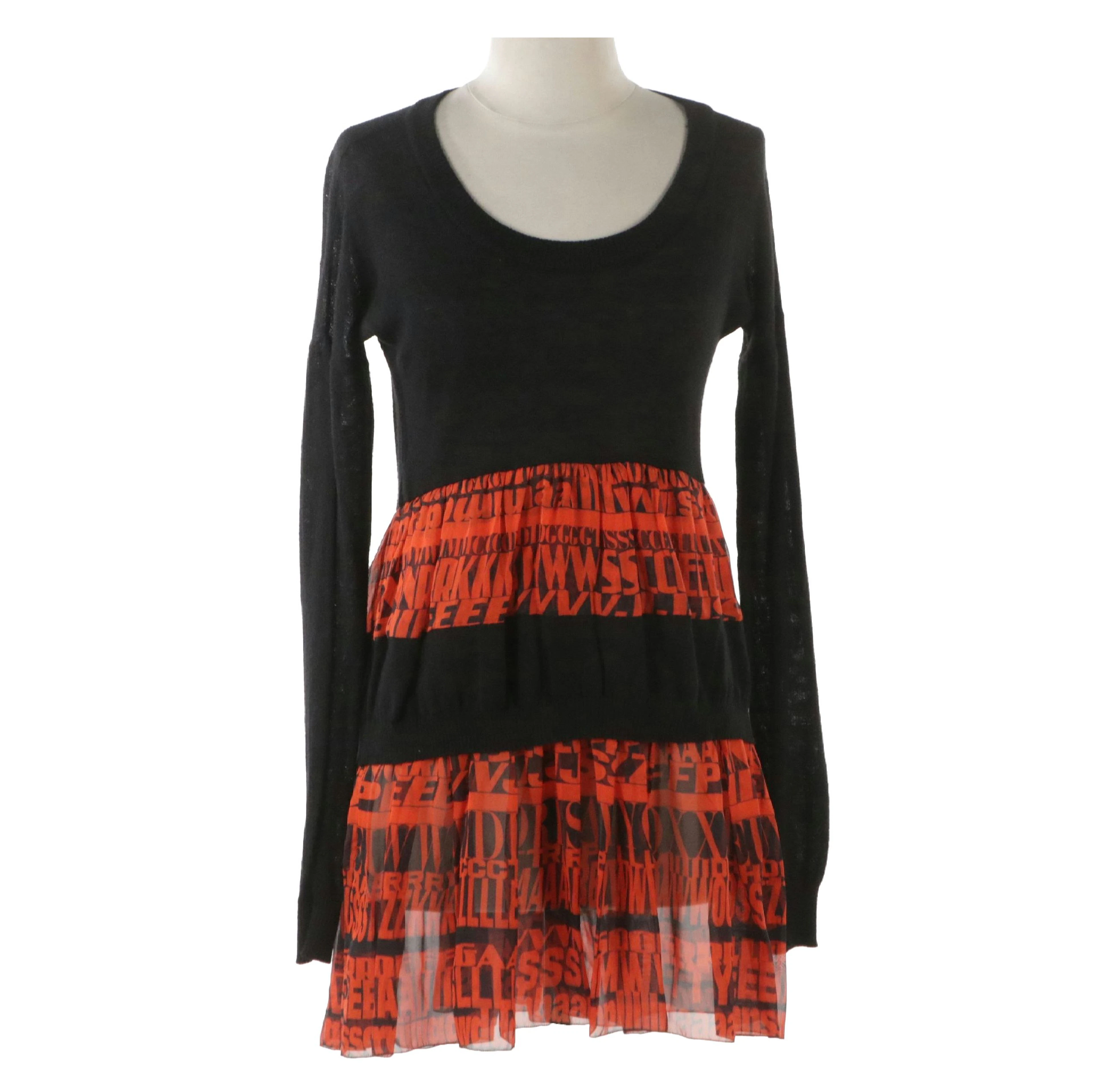 D&G by Dolce & Gabbana Knit and Printed Silk Blend Long Sleeve Dress