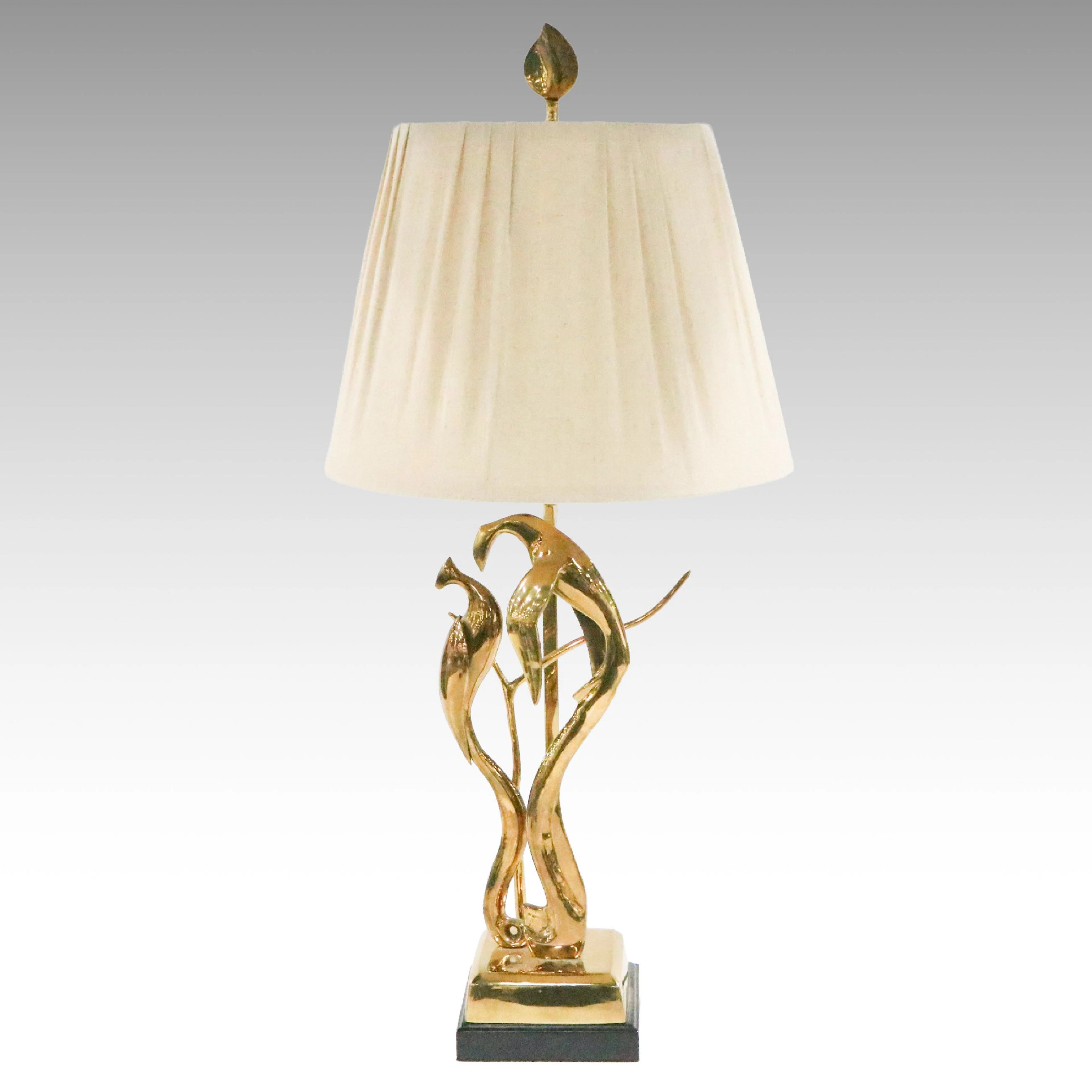 Wildwood Brass Bird Table Lamp with Pleated Fabric Shade