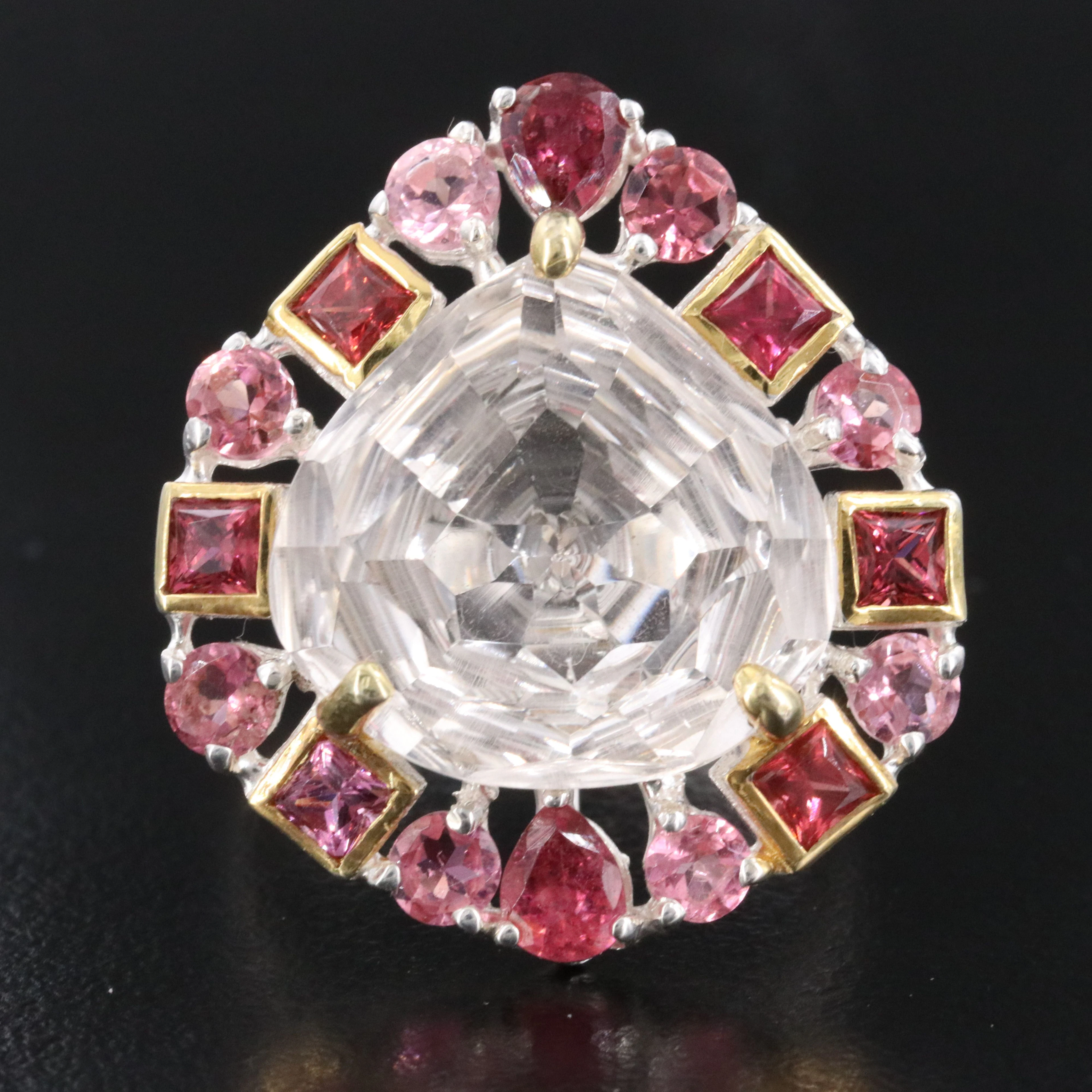 Sterling Quartz and Pink Tourmaline Ring