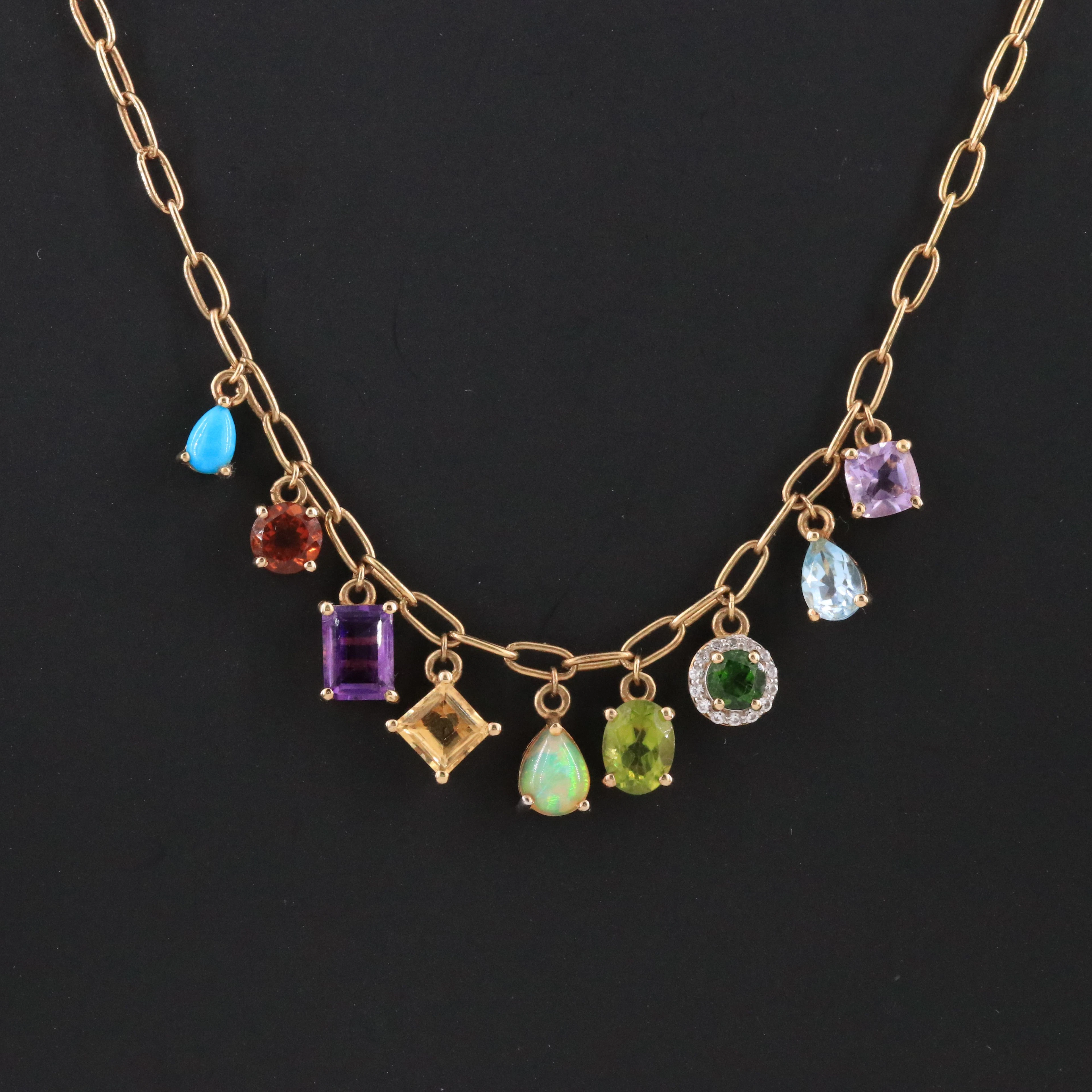 Sterling Gemstone Charm Necklace Including Topaz and Amethyst