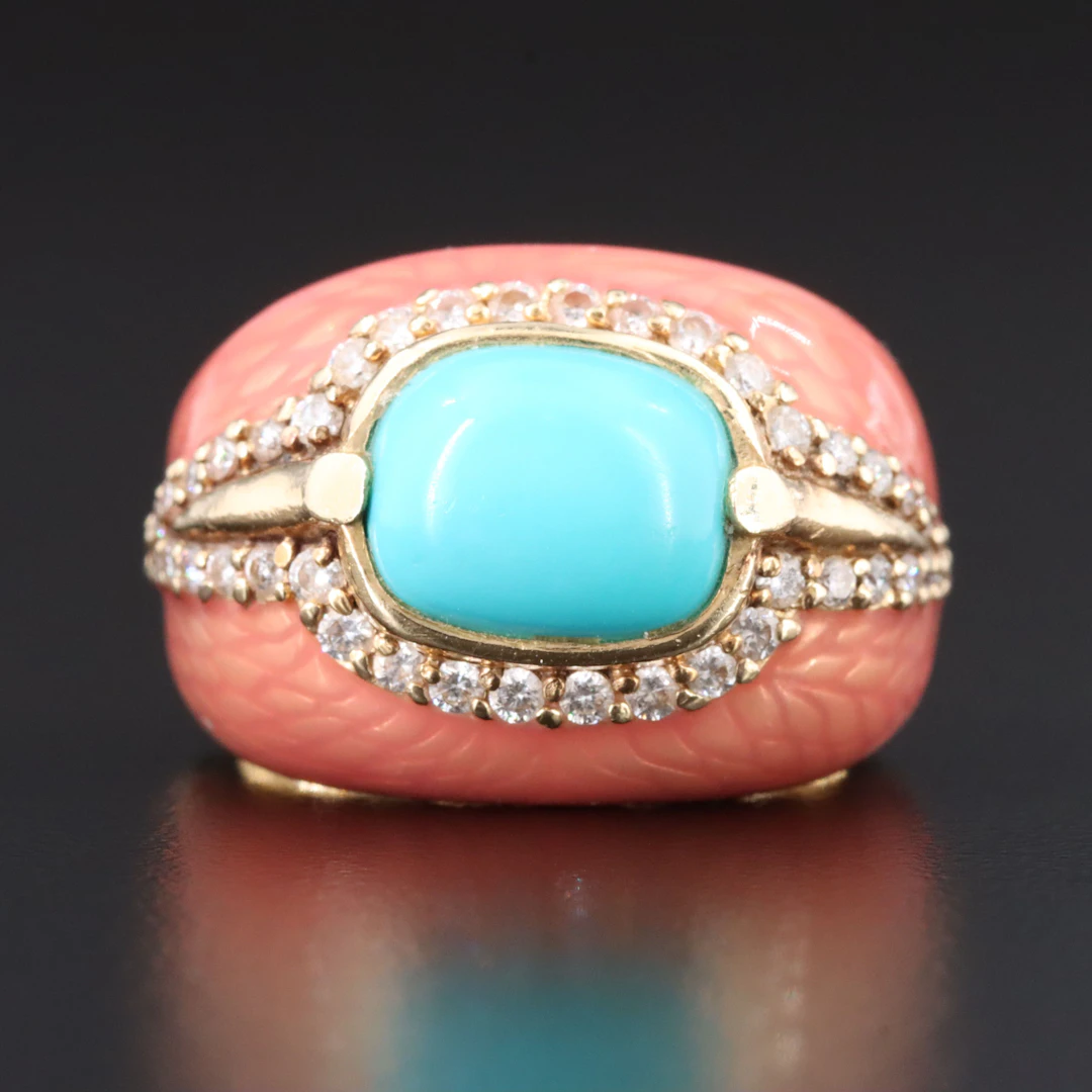 Haggai 14K Turquoise and Diamond Enameled Ring