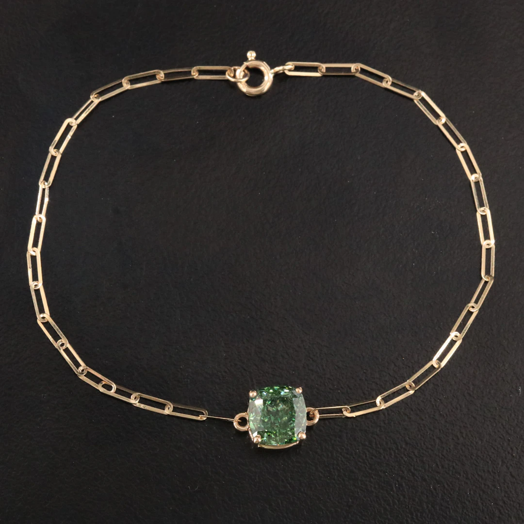 14K 2.37 CT Lab Grown Fancy Vivid Green Diamond Bracelet with IGI Report