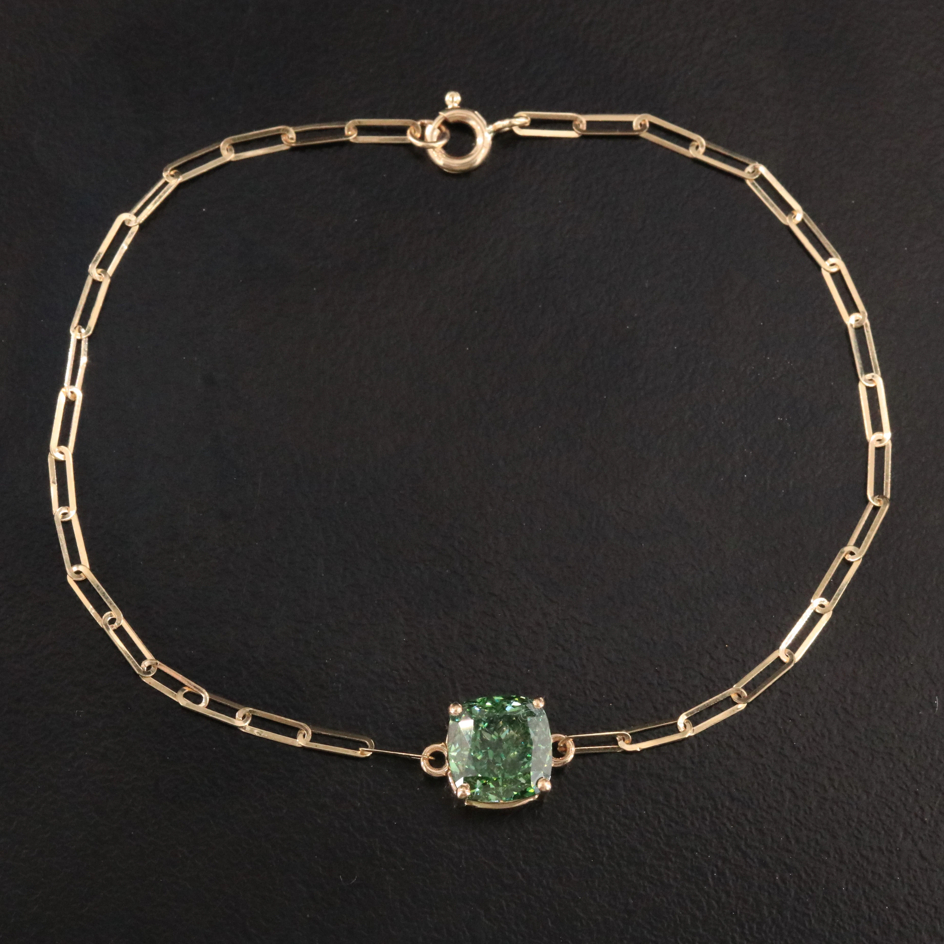 14K 2.37 CT Lab Grown Fancy Vivid Green Diamond Bracelet with IGI Report