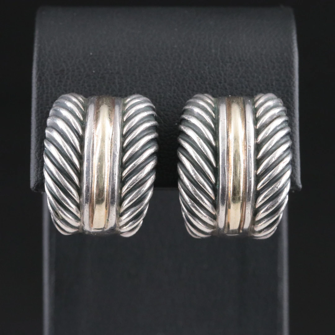 David Yurman Thoroughbred Sterling Cable Earrings with 14K Accents