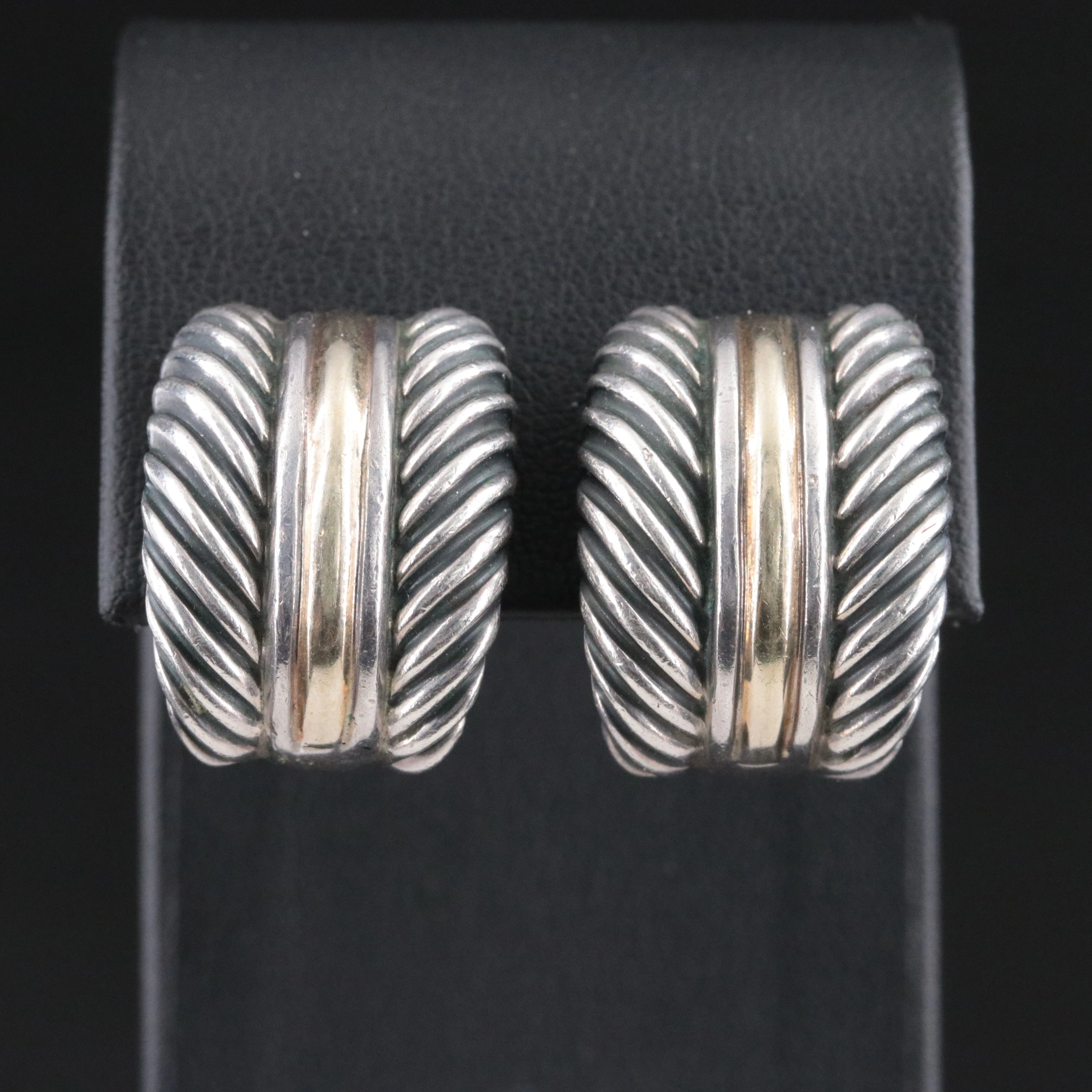 David Yurman Thoroughbred Sterling Cable Earrings with 14K Accents