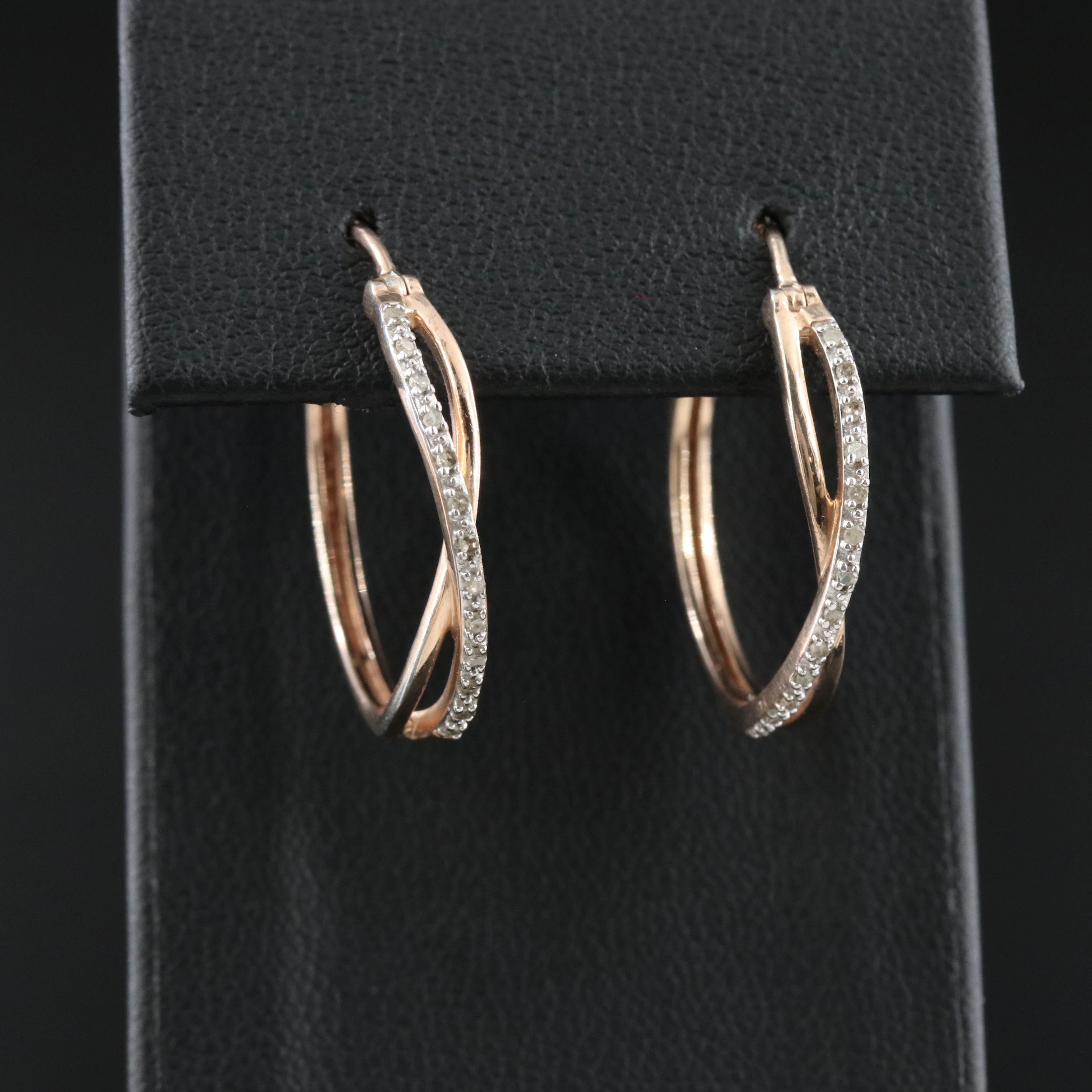 Sterling Diamond Crossover Hoop Earrings
