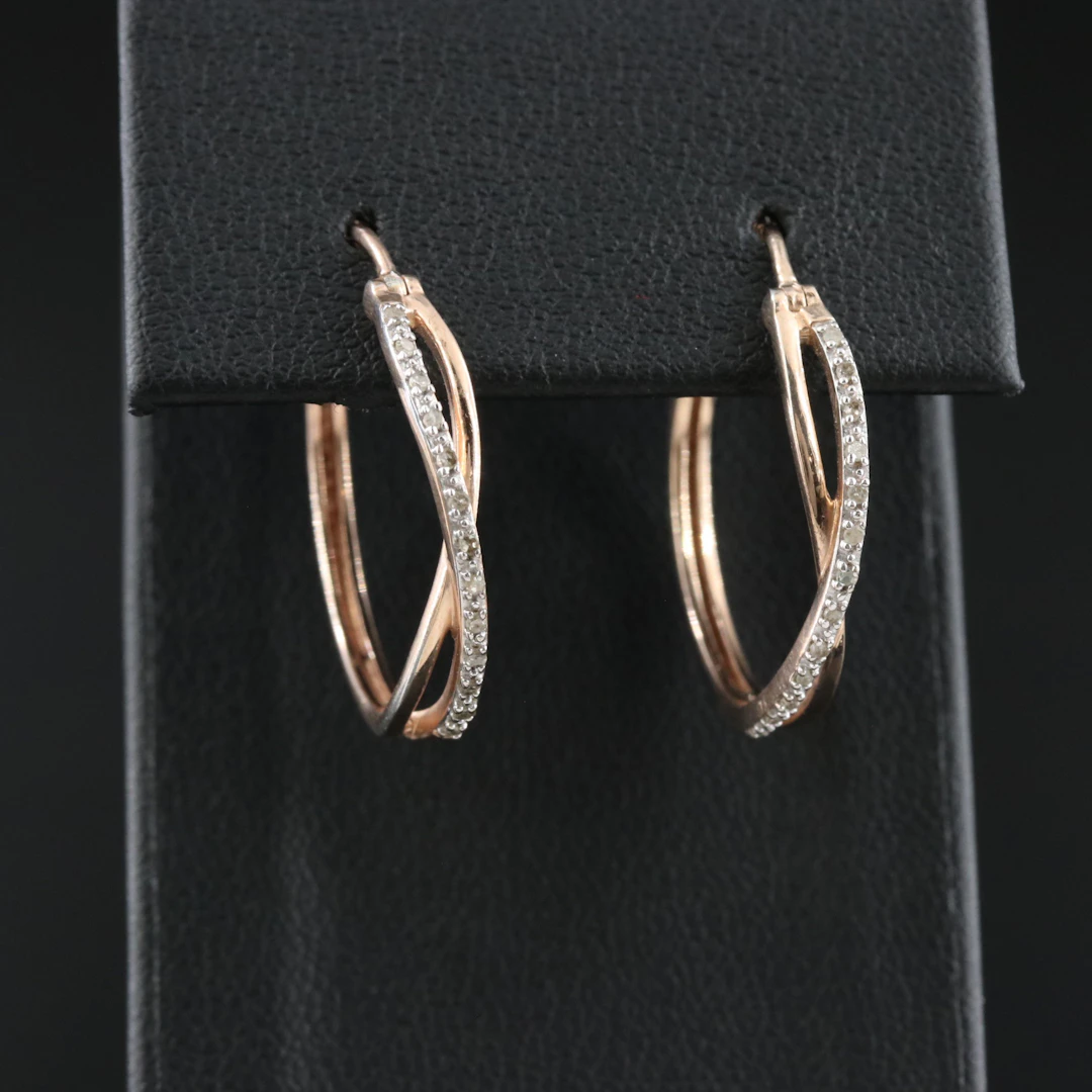 Sterling Diamond Crossover Hoop Earrings