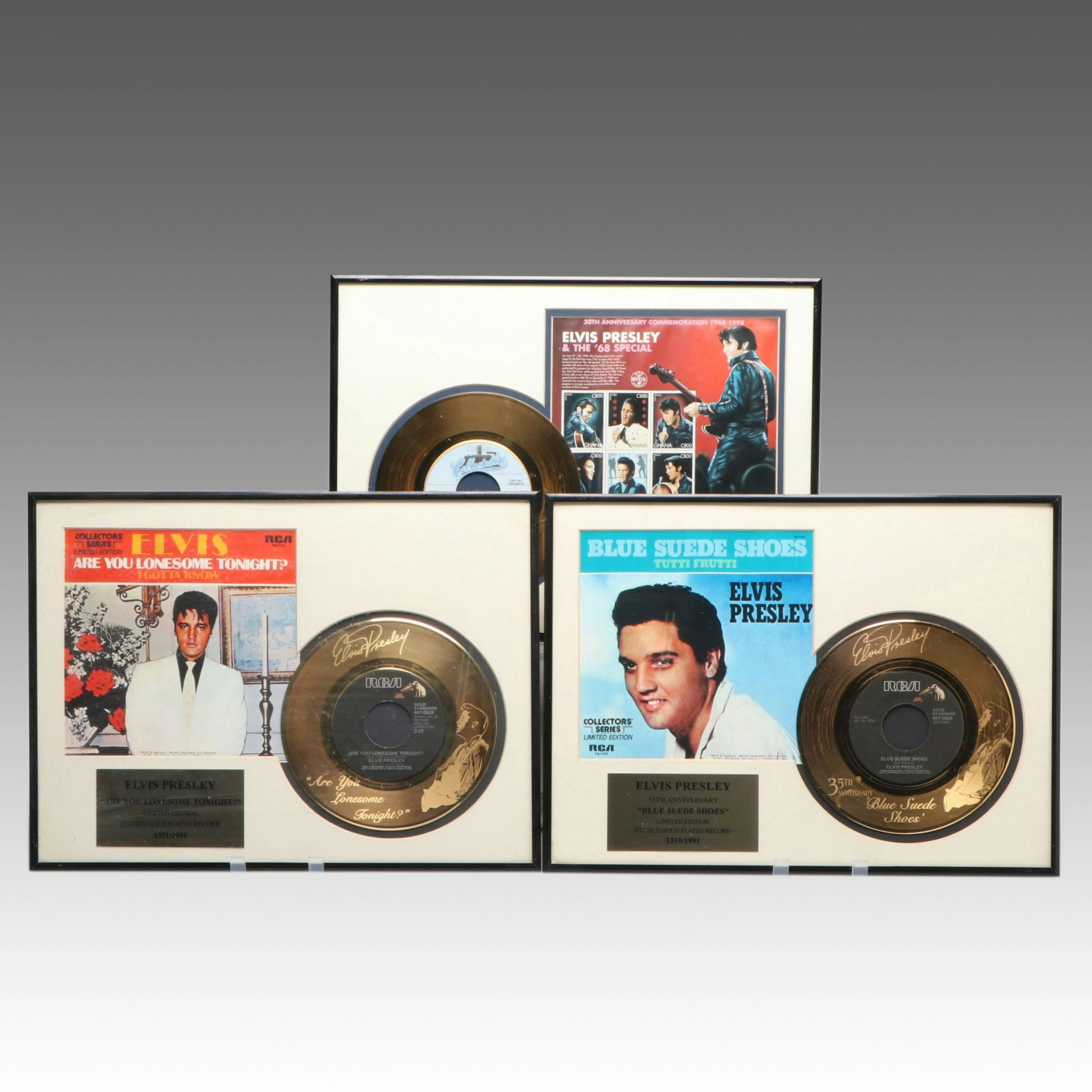 Elvis Presley L/E Etched Gold Plated Vinyl Record Singles in Cutout Frames