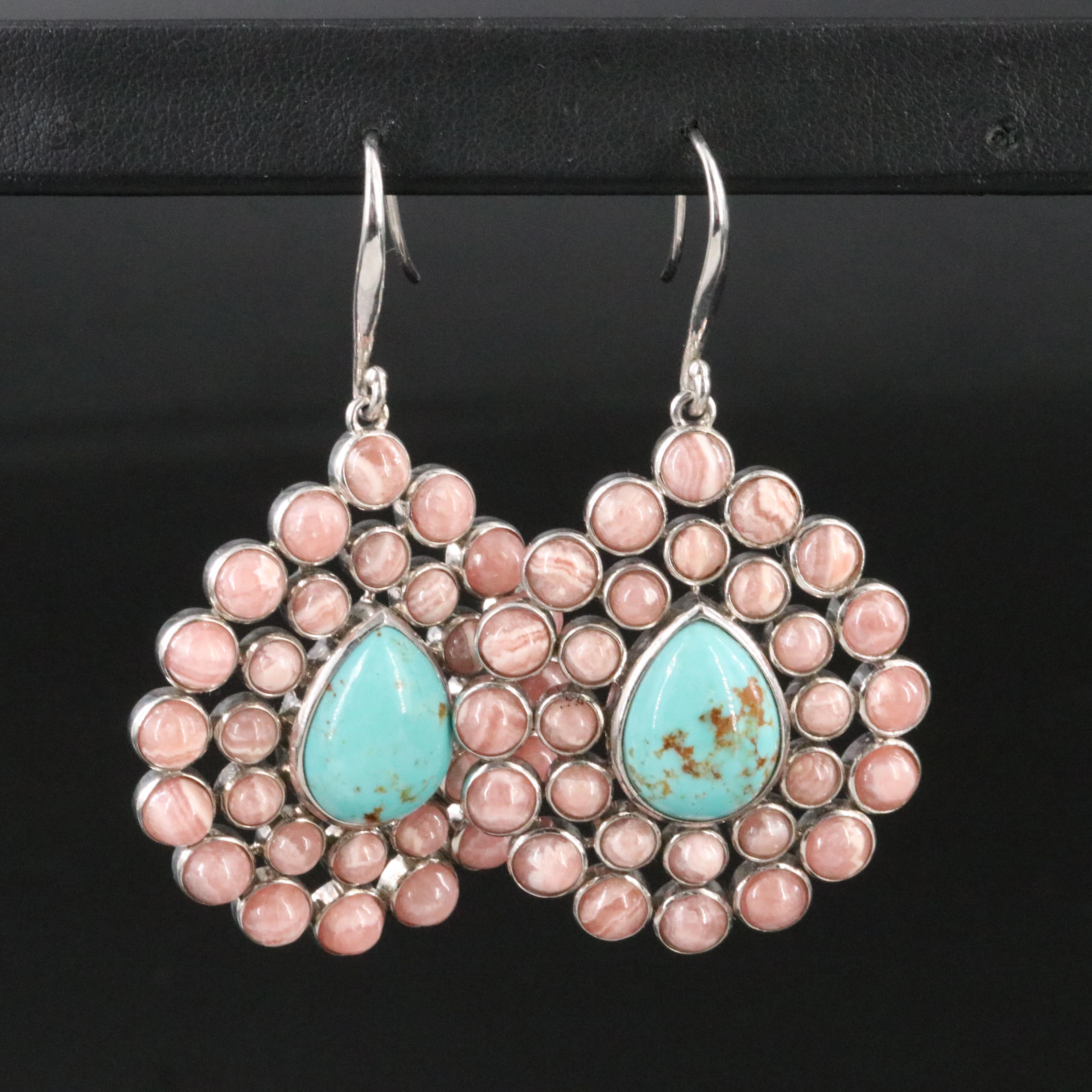 Sterling Turquoise and Rhodochrosite Earrings
