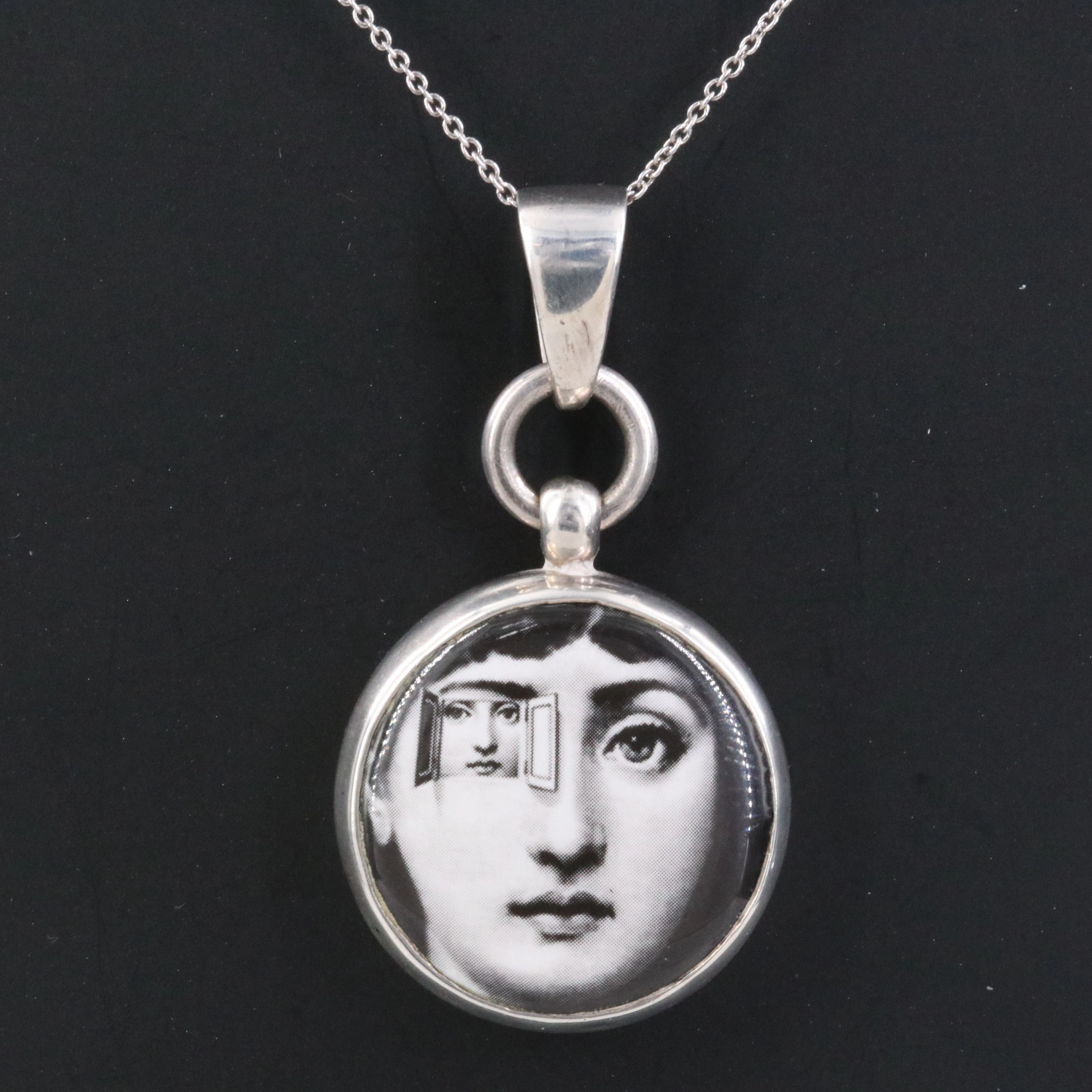 Piero Fornasetti Sterling Portrait Pendant Necklace