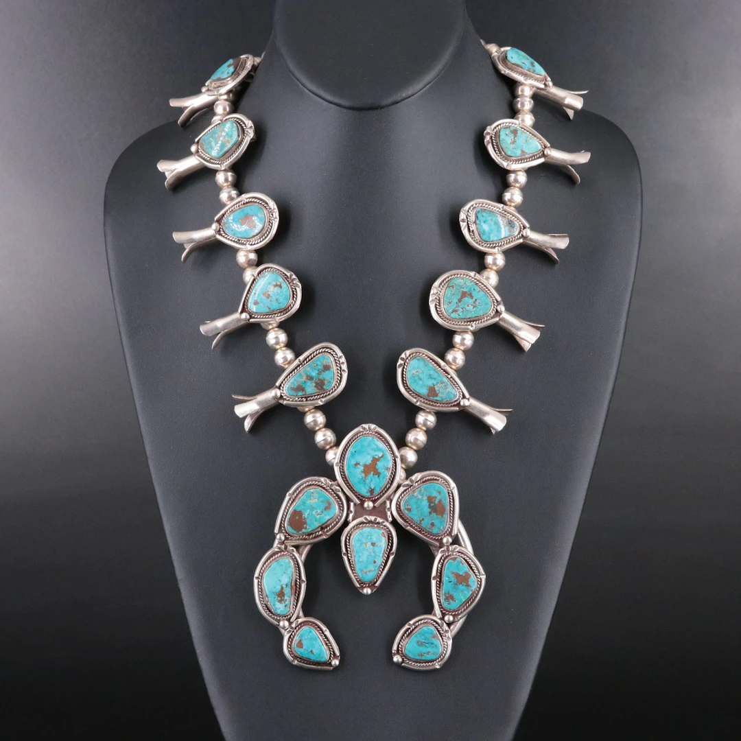 Southwestern Sterling Turquoise Naja Necklace