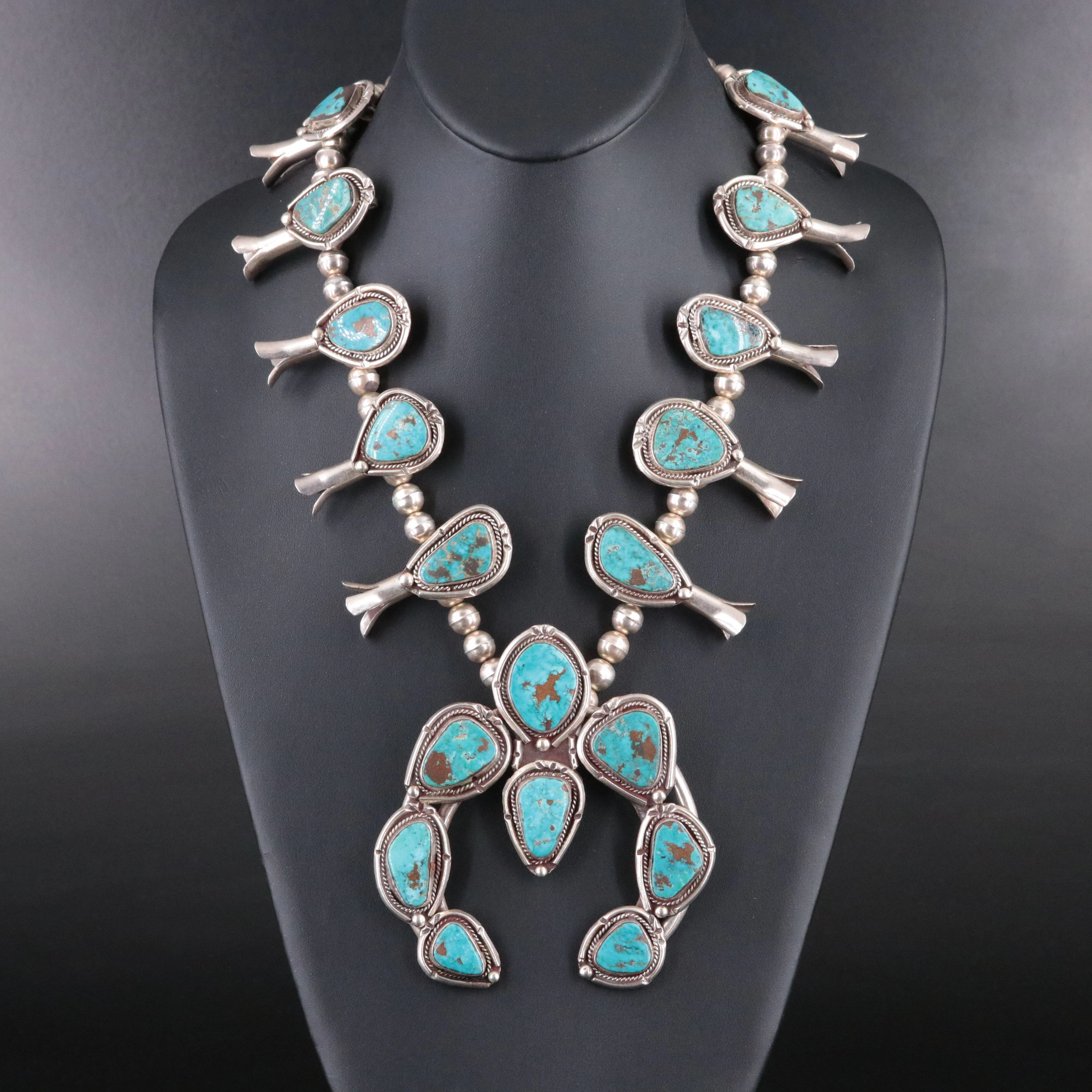 Southwestern Sterling Turquoise Naja Necklace