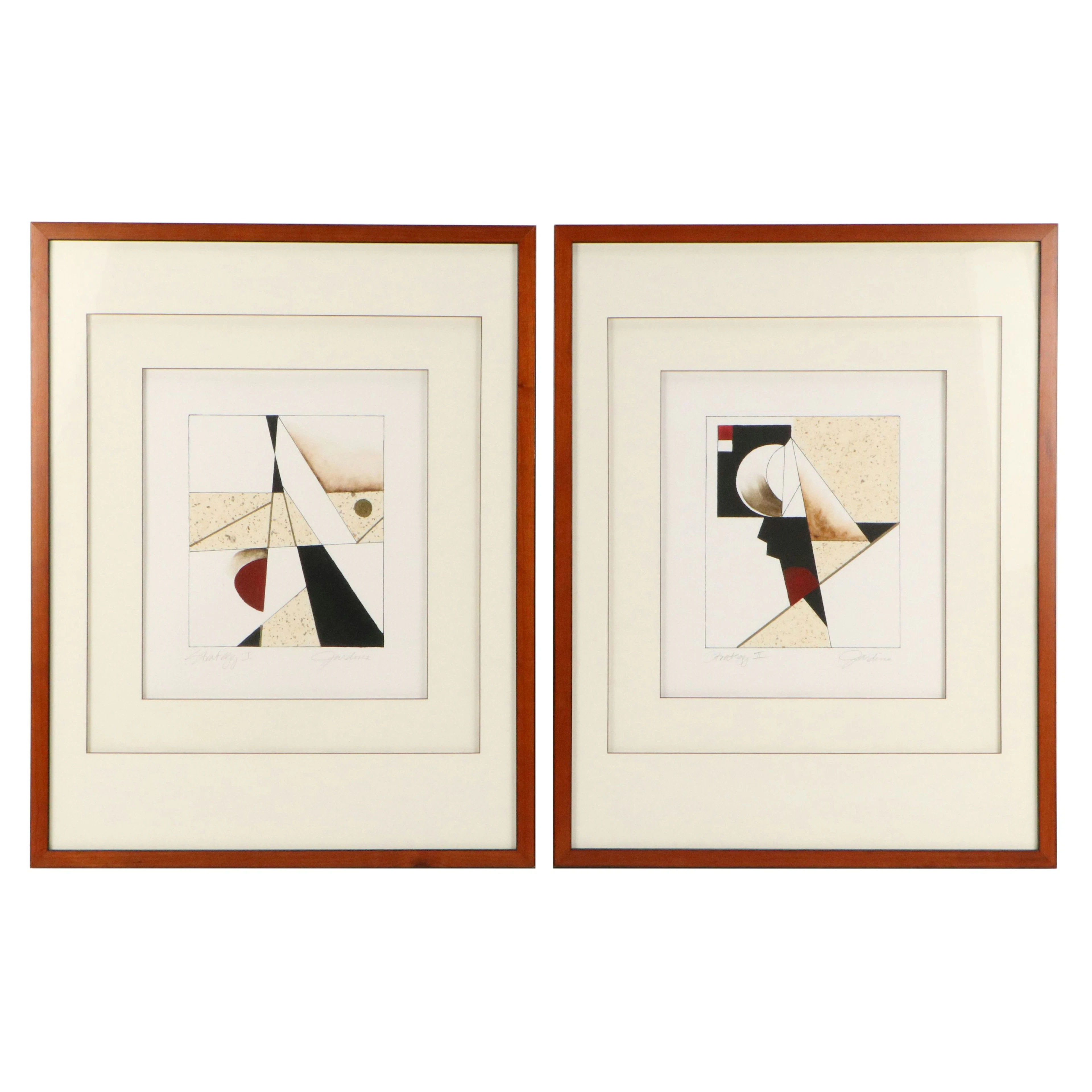 Elizabeth Jardine Embellished Serigraphs "Strategy I" and "Strategy II"