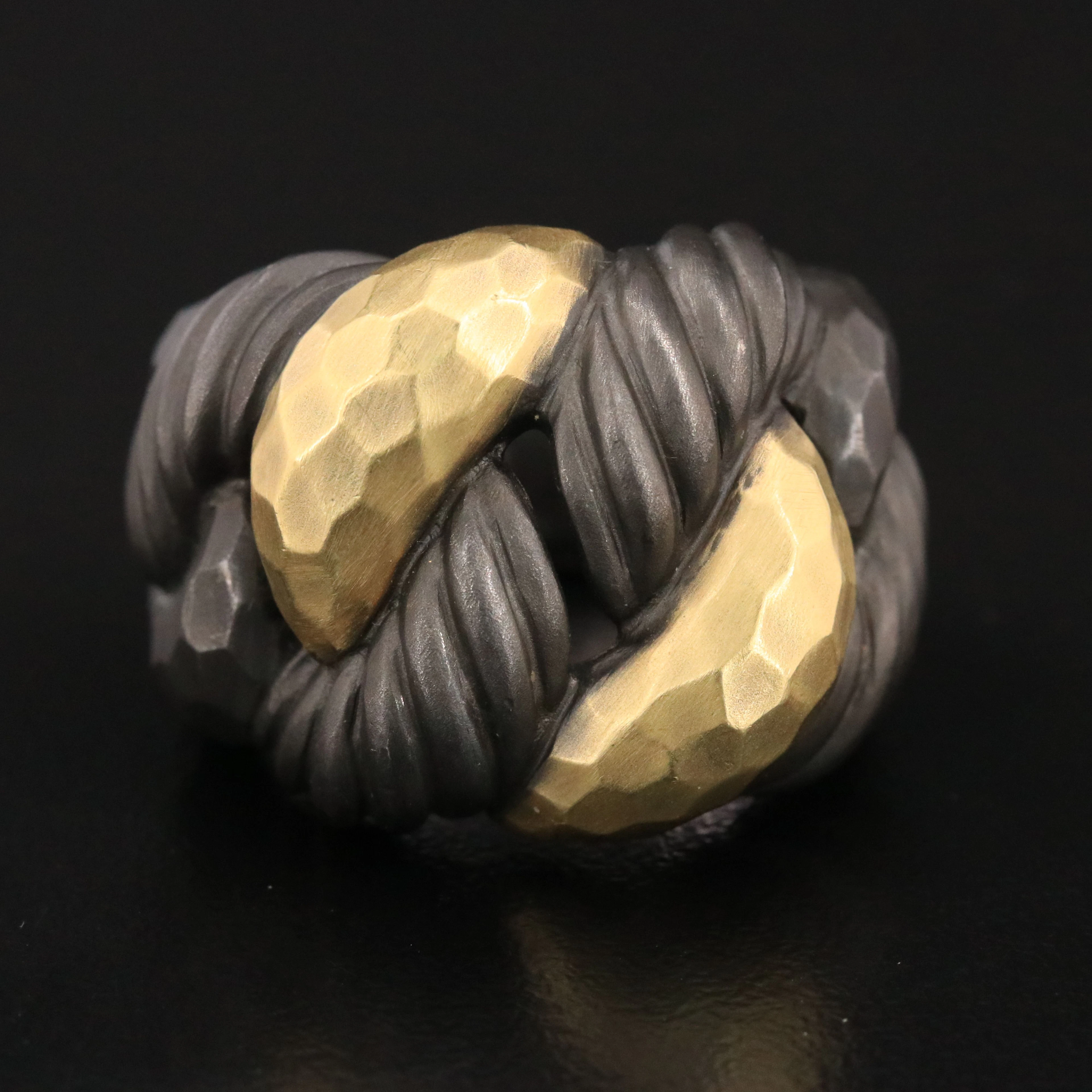 David Yurman Cordelia Darkened Sterling and 18K Hammered Curb Link Ring