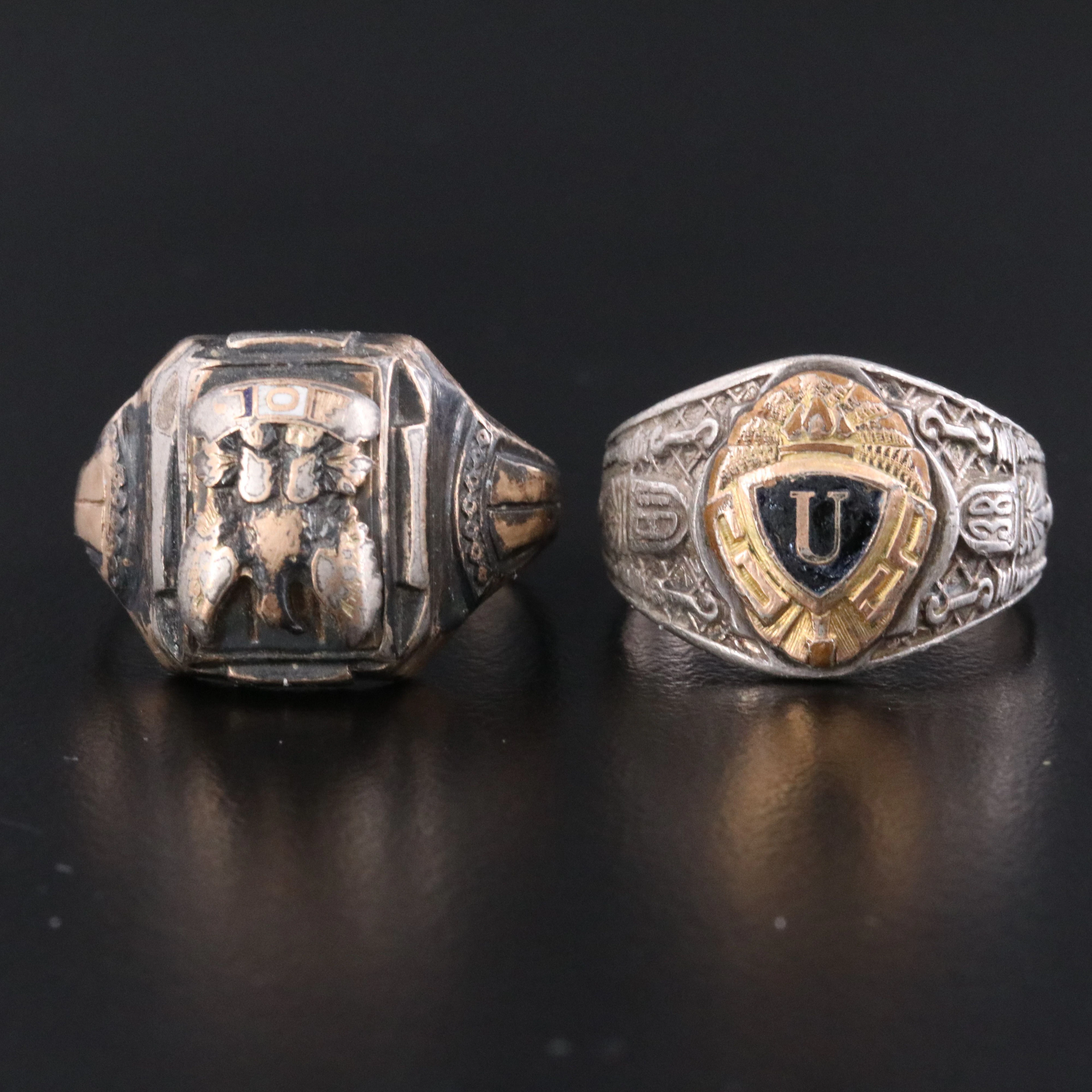 Sterling 1938 Class Enamel and Fraternal Order of the Eagles Rings